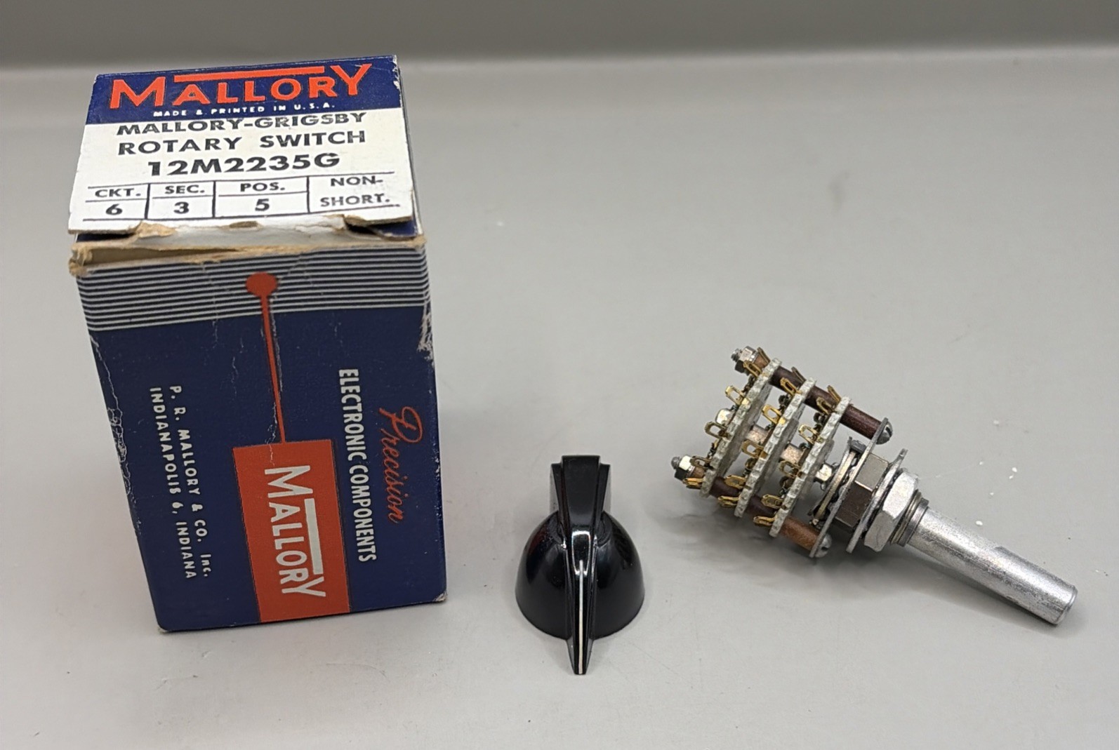Mallory 12M2235G 6 CKT 3 Sec 5 position ceramic rotary switch Non Short NOS