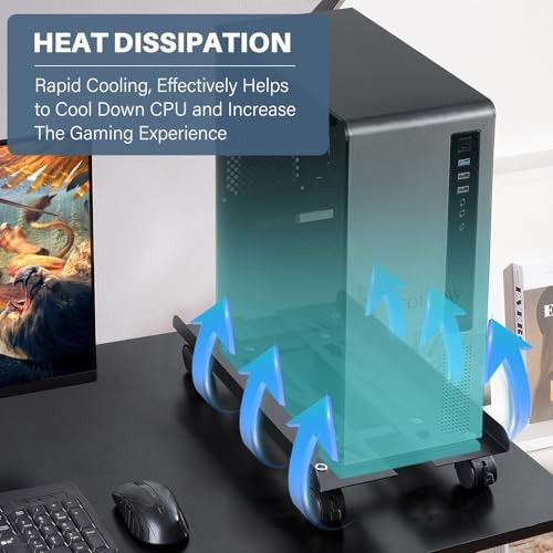Mobile PC Stand, Adjustable Metal Computer Tower Stand, PC Floor Stand with 4