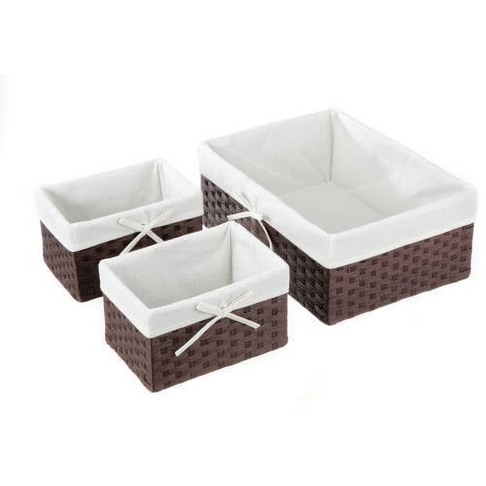 Dark Brown Rolled Paper Storage Basket Set of 3 Organizing Baskets