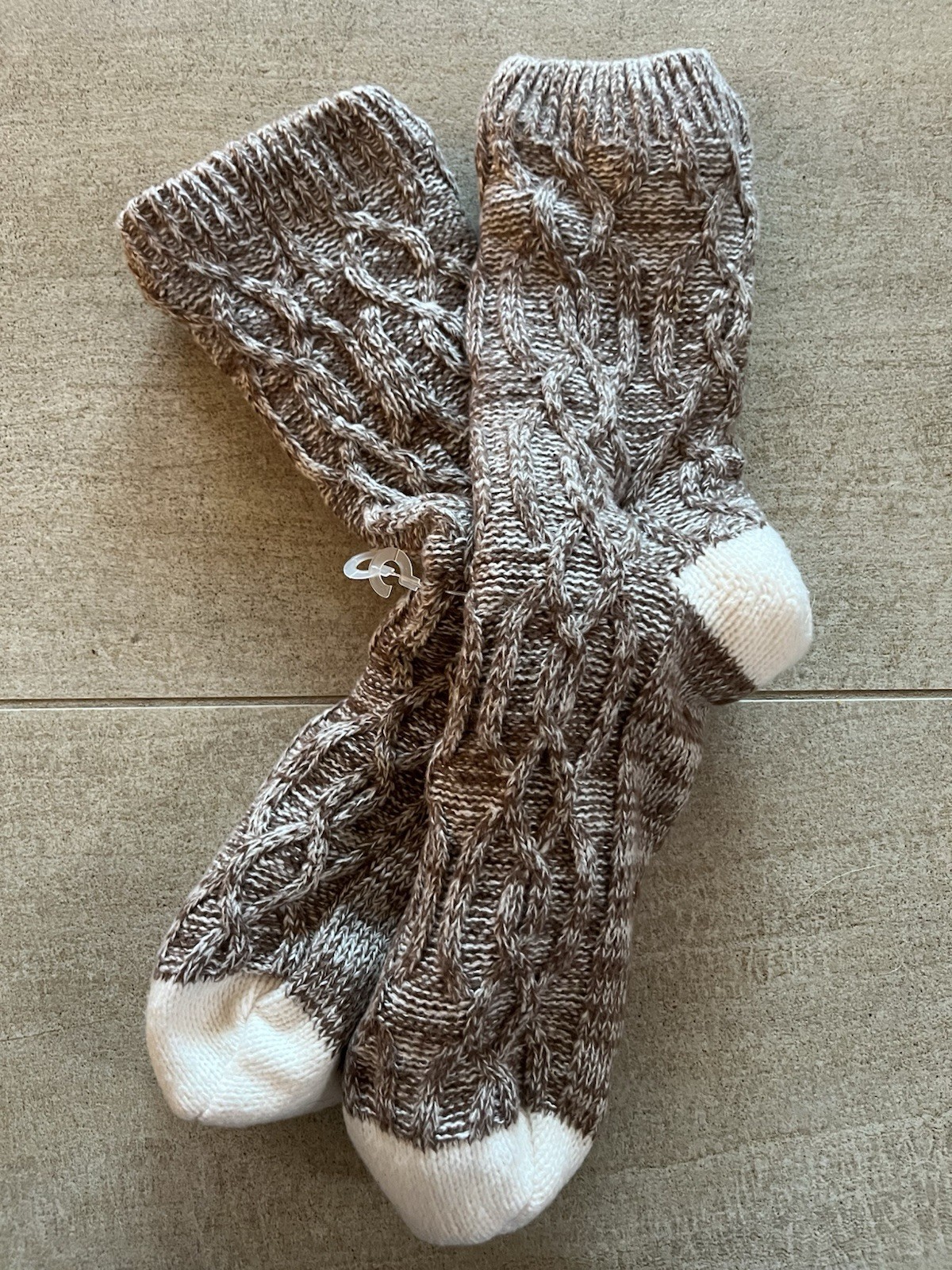 Men's Slippers Socks Beige With Faux Fur Lining