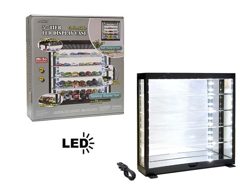 Showcase Wall Mount 5 Tiers USB Powered LED Black for 1:64 Scale - MJ8850MBK
