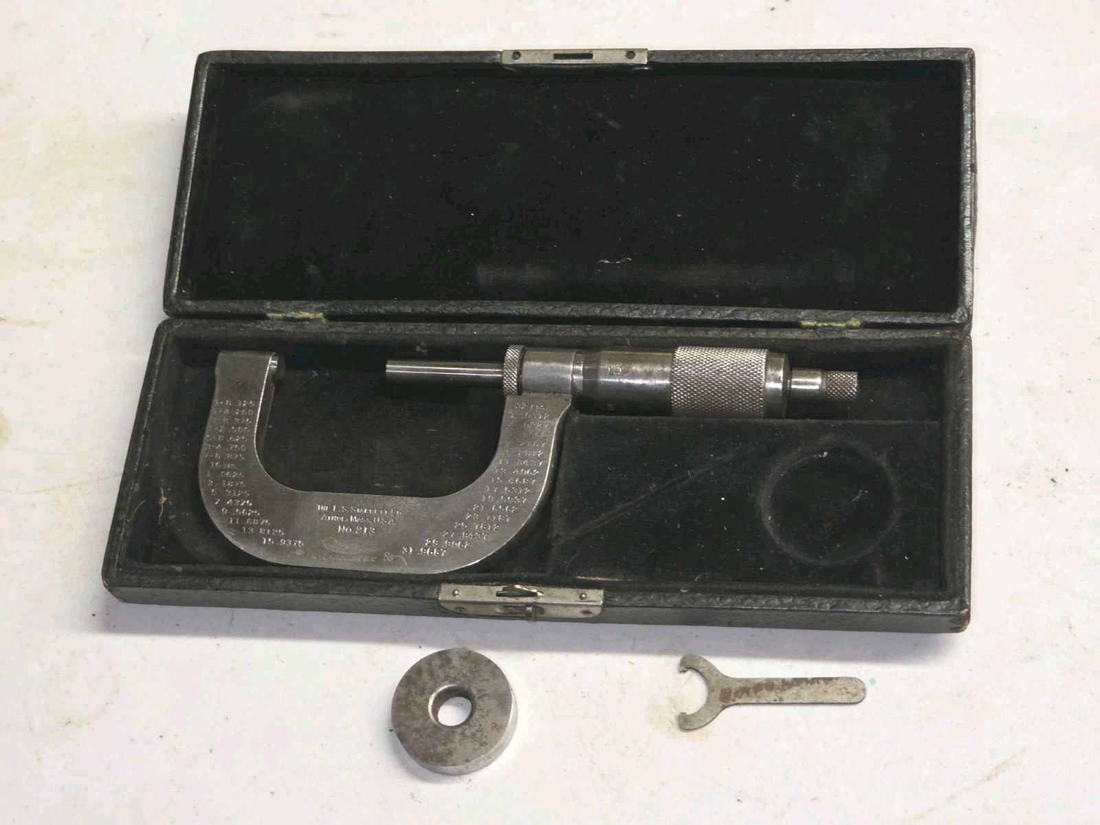 Starrett No 213 Micrometer with Wrench in Original Hinged Case Antique Tool
