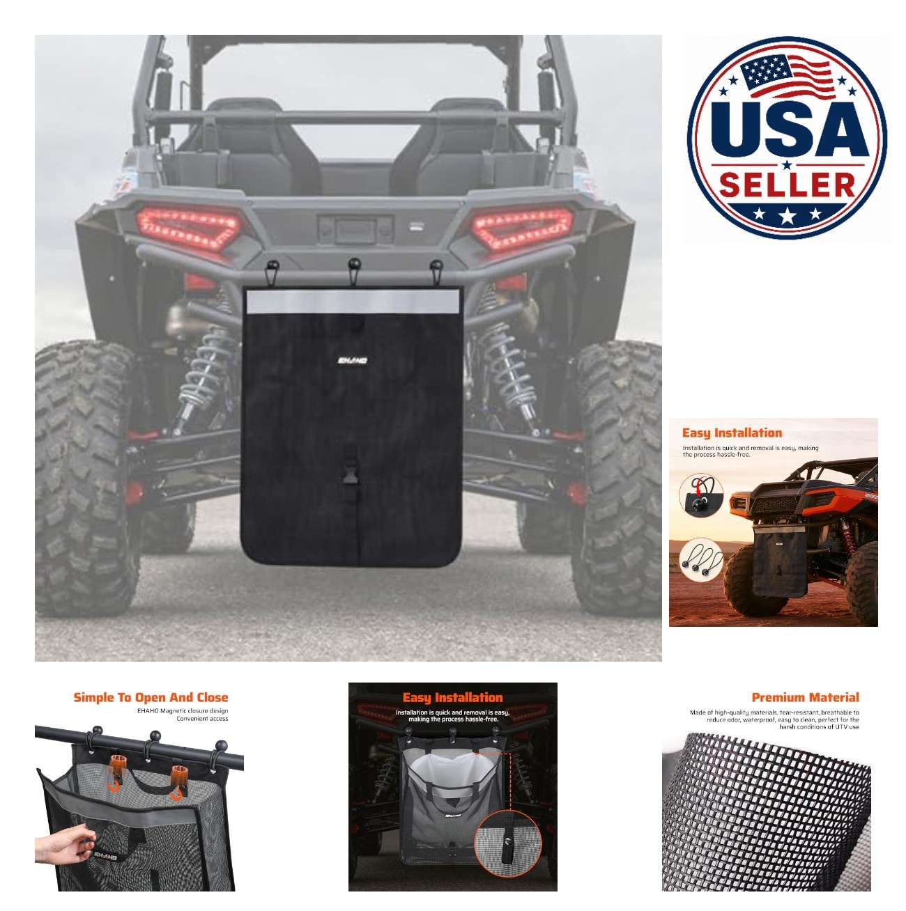 UTV ATV Mesh Trash Bag 24 Inch Magnetic Closure Reflective Strip Cut Resistant