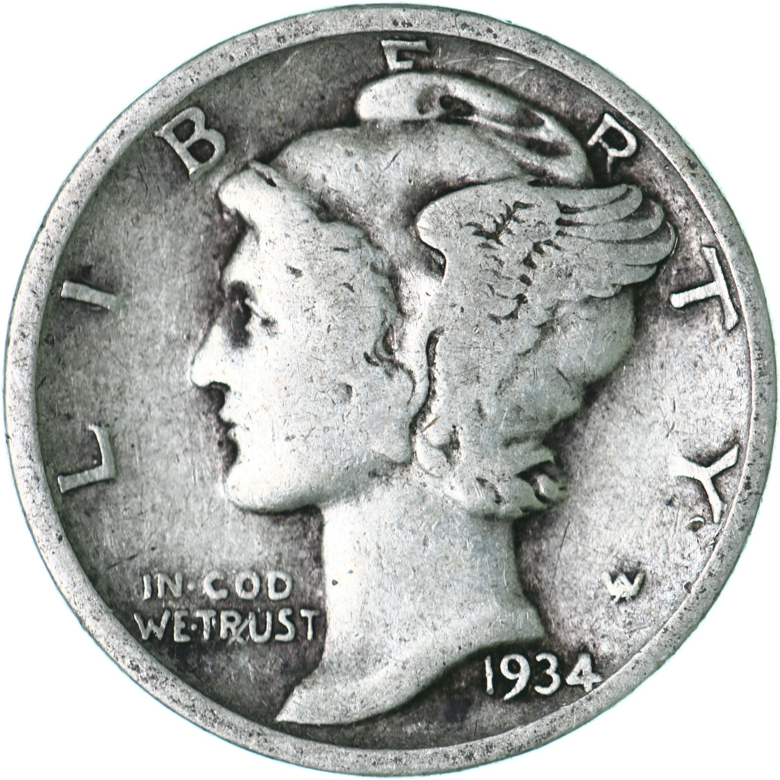 1934 (P) Mercury Dime 90% Silver Very Good VG