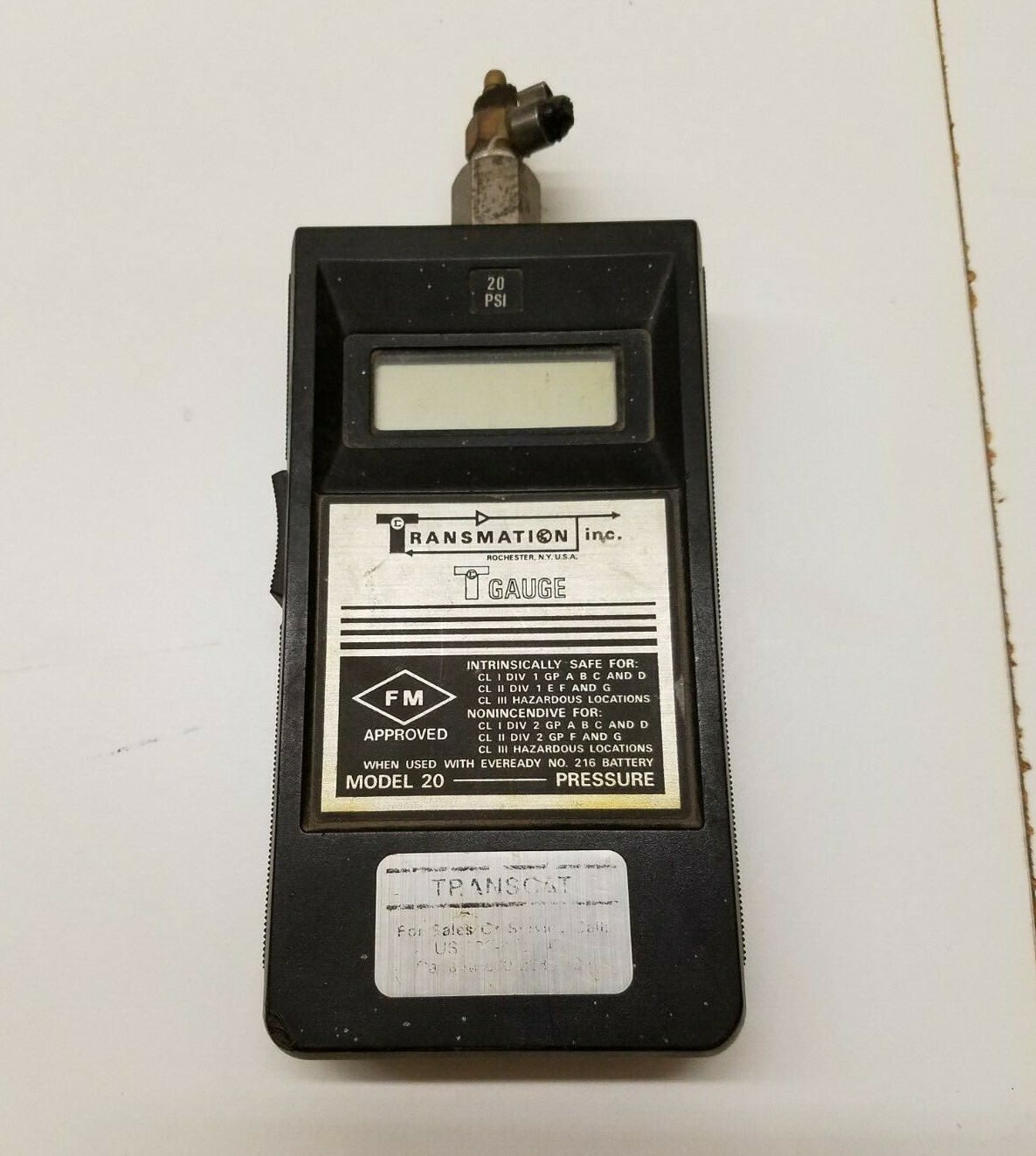Transmation Pressure T Gauge Model 20-100 20 PSI