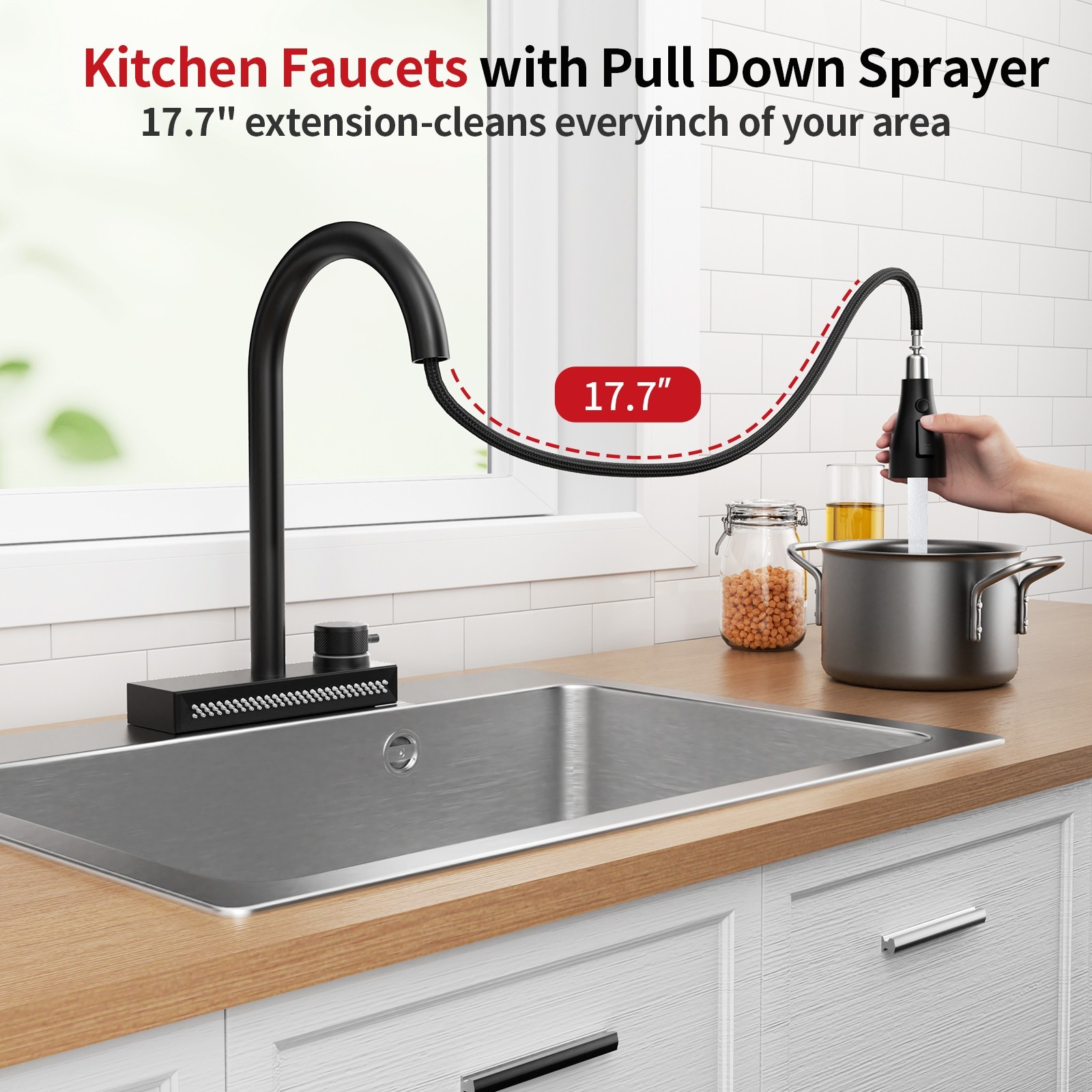 Black 3-function Pull-down Rain Kitchen Faucet