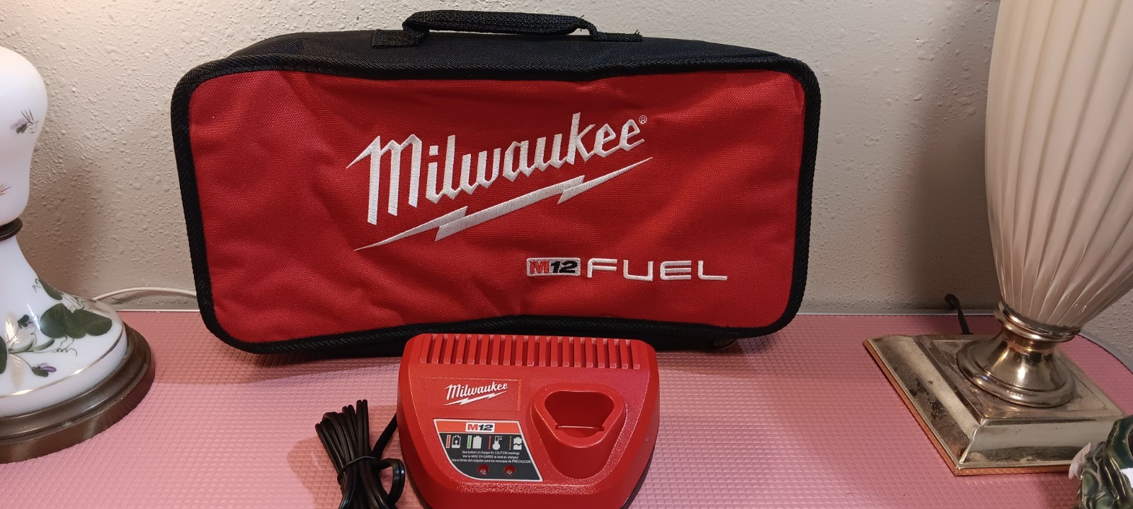 Milwaukee M12  Zip Storage Bag With 12v Battery Charger NWOT.