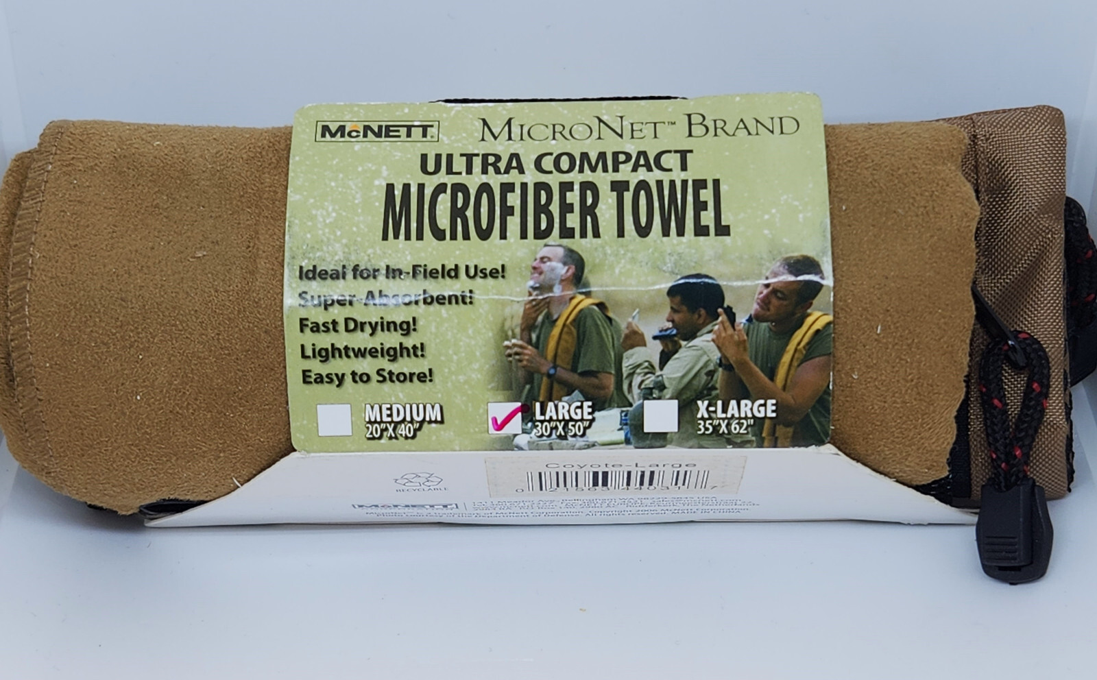 McNett Micronet Microfiber Suede Towel with 2-Sided Storage Bag Coyote Large