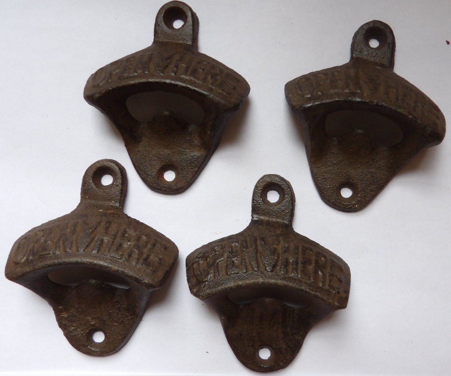 4 Rustic Cast Iron OPEN HERE Wall Mounted Beer Bottle Opener Soda FREE SHIPPING