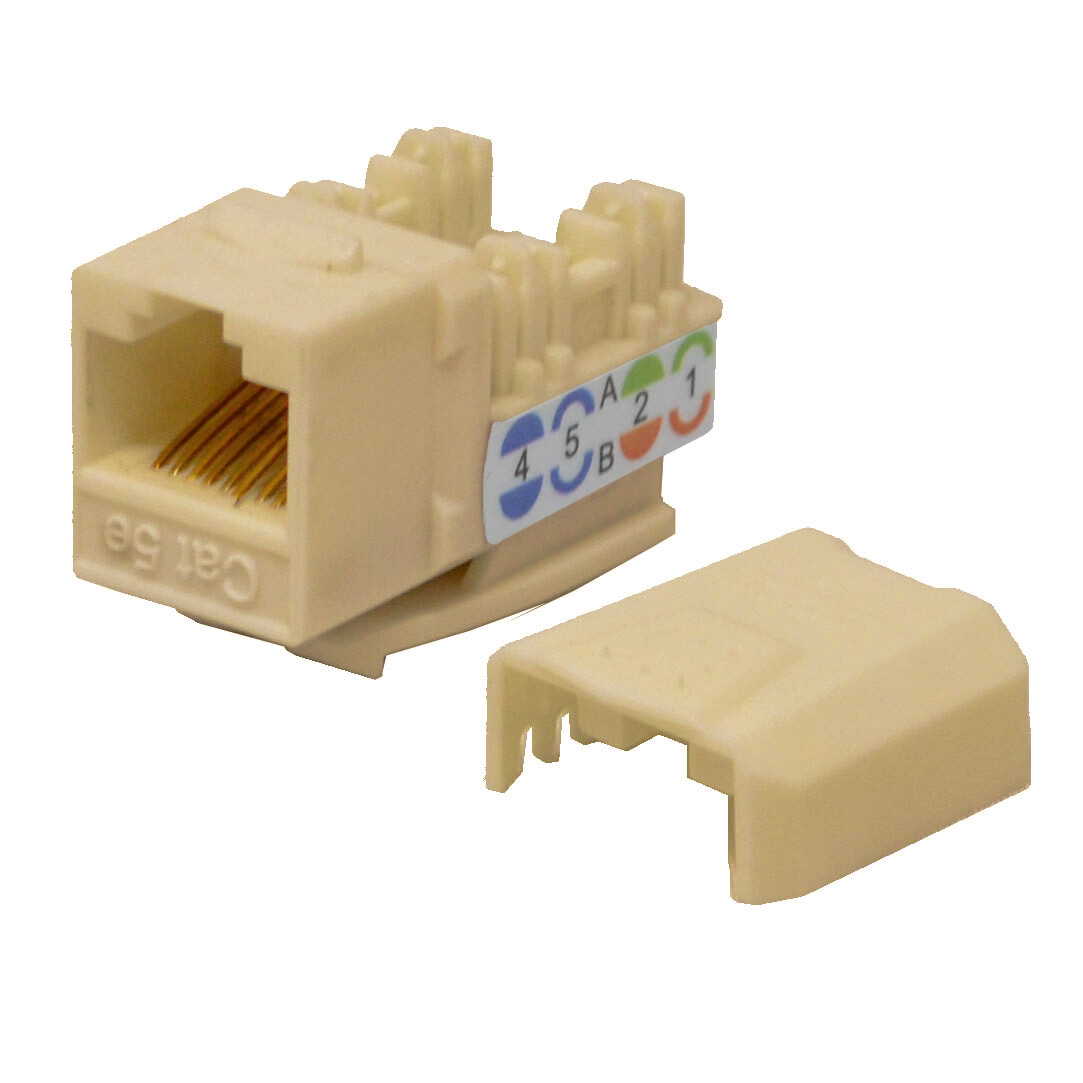 100 Pack Cat5e Keystone Ethernet Jack Punch Down 45 Degree Ivory 110 8P8C RJ45