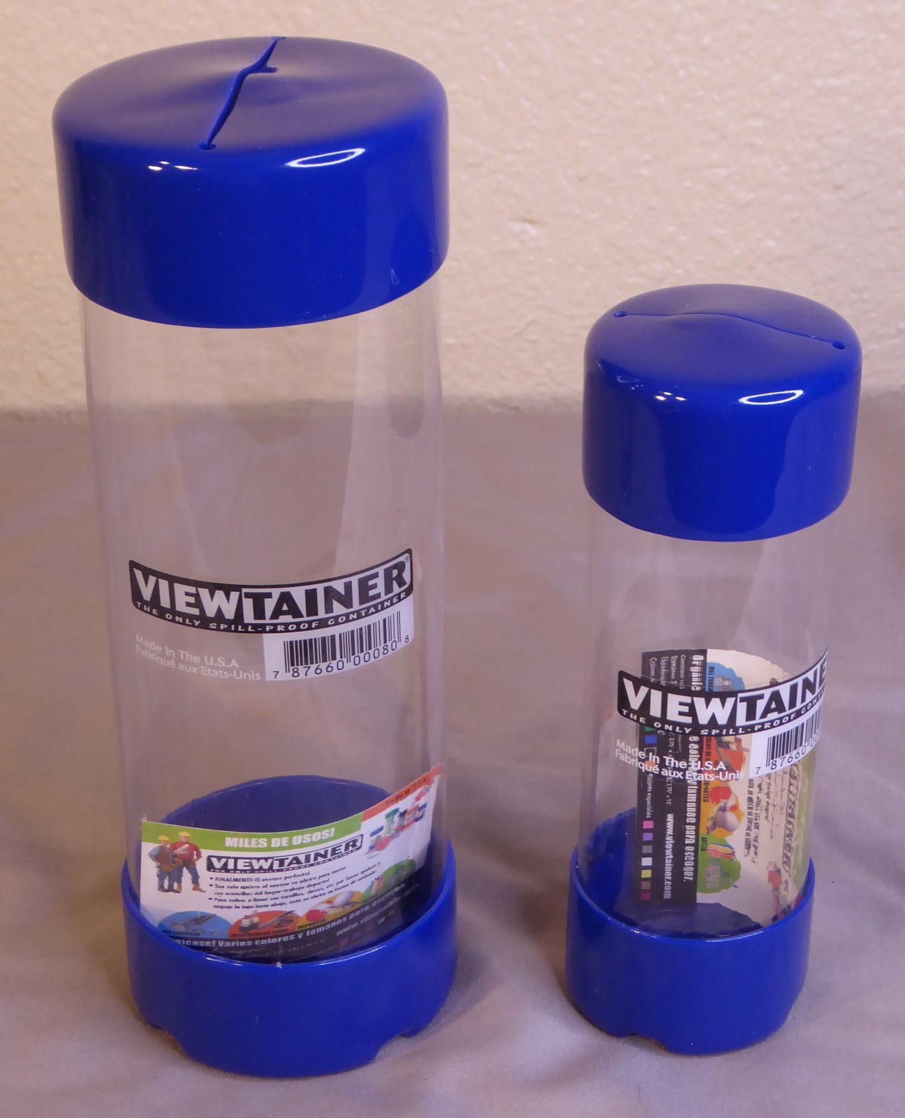VIEWTAINER - Spill-Proof Small Parts Storage Jar Split Top – Blue – Set of 2 -