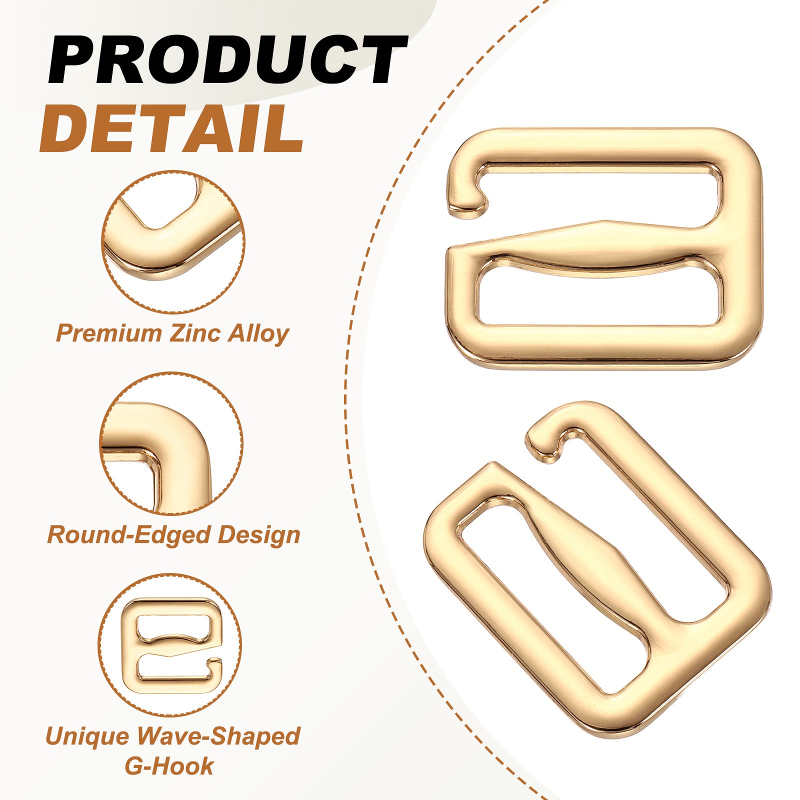 4 Pcs Wave Buckles 27x34mm Zinc Alloy G-Hook Backpack Strap Belt Hook Light Gold