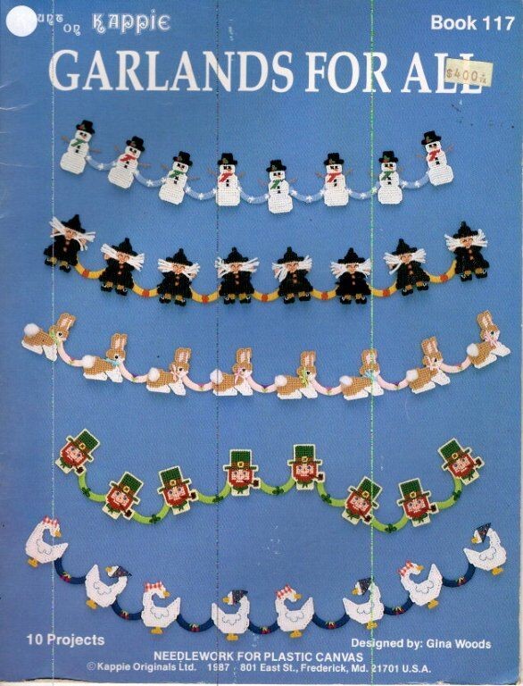 VTG 1987 KAPPIE GARLAND FOR ALL 10 PLASTIC CANVAS PRETTY DESIGNS