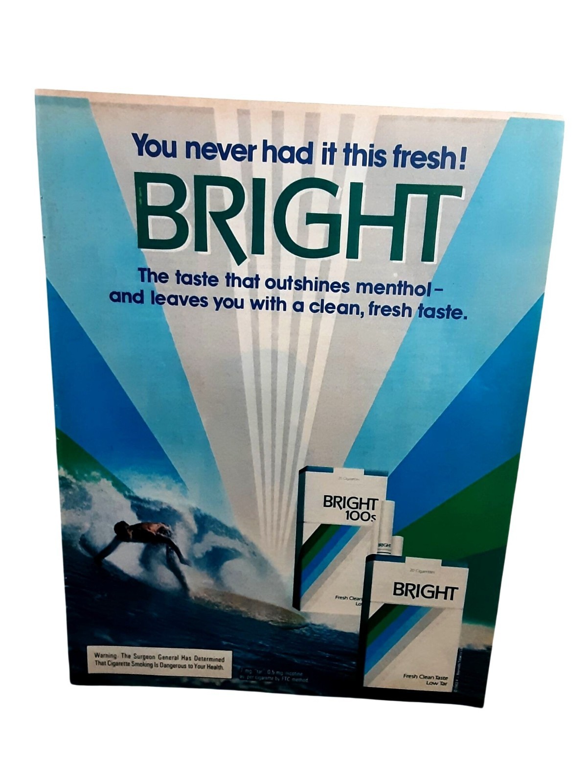 1983 Bright Cigarette Vintage Print Ad Surf Ocean Tobacco Retro