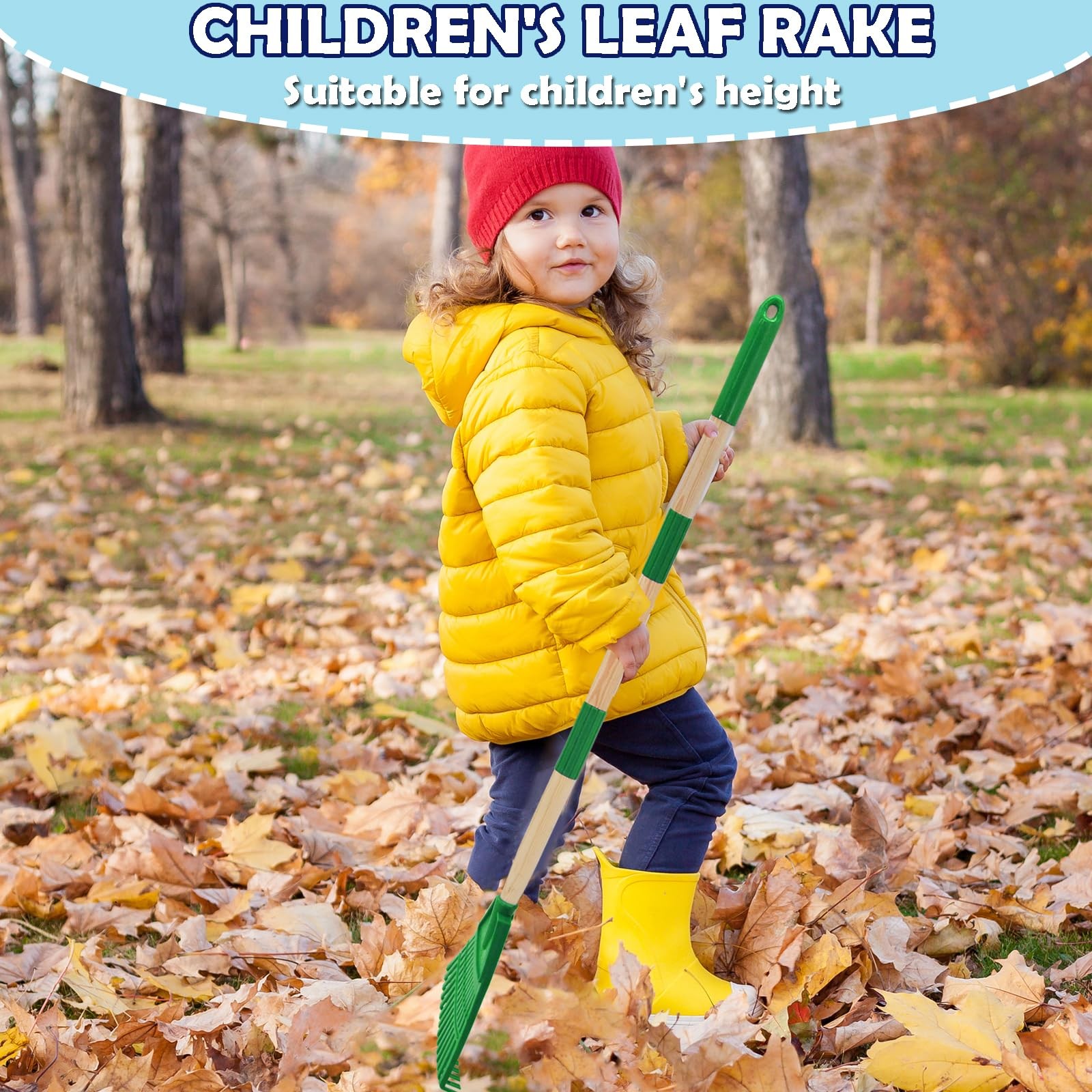 Green Kids Leaf Rake 3Section Adjustable Handle Lightweight Small Tool