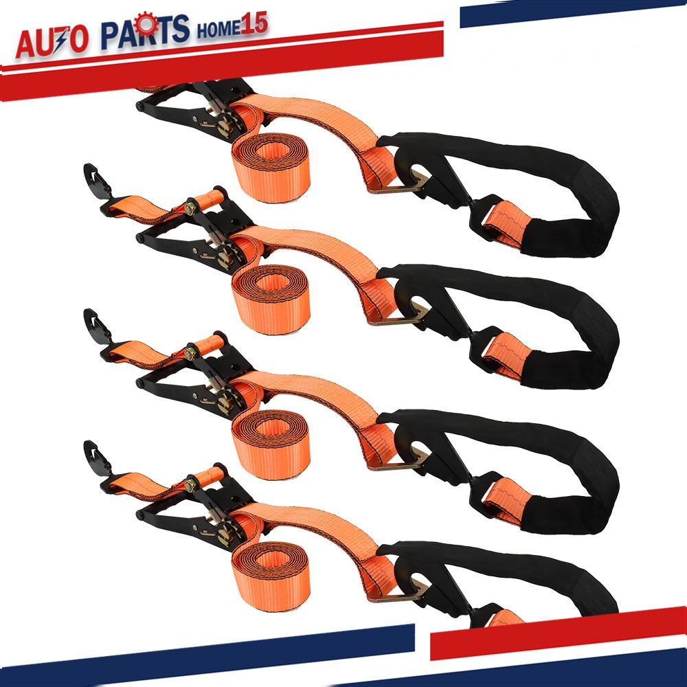 Tie Down Combo Strap with Snap Hook Ratchet 2x114 Inch 4 Pack