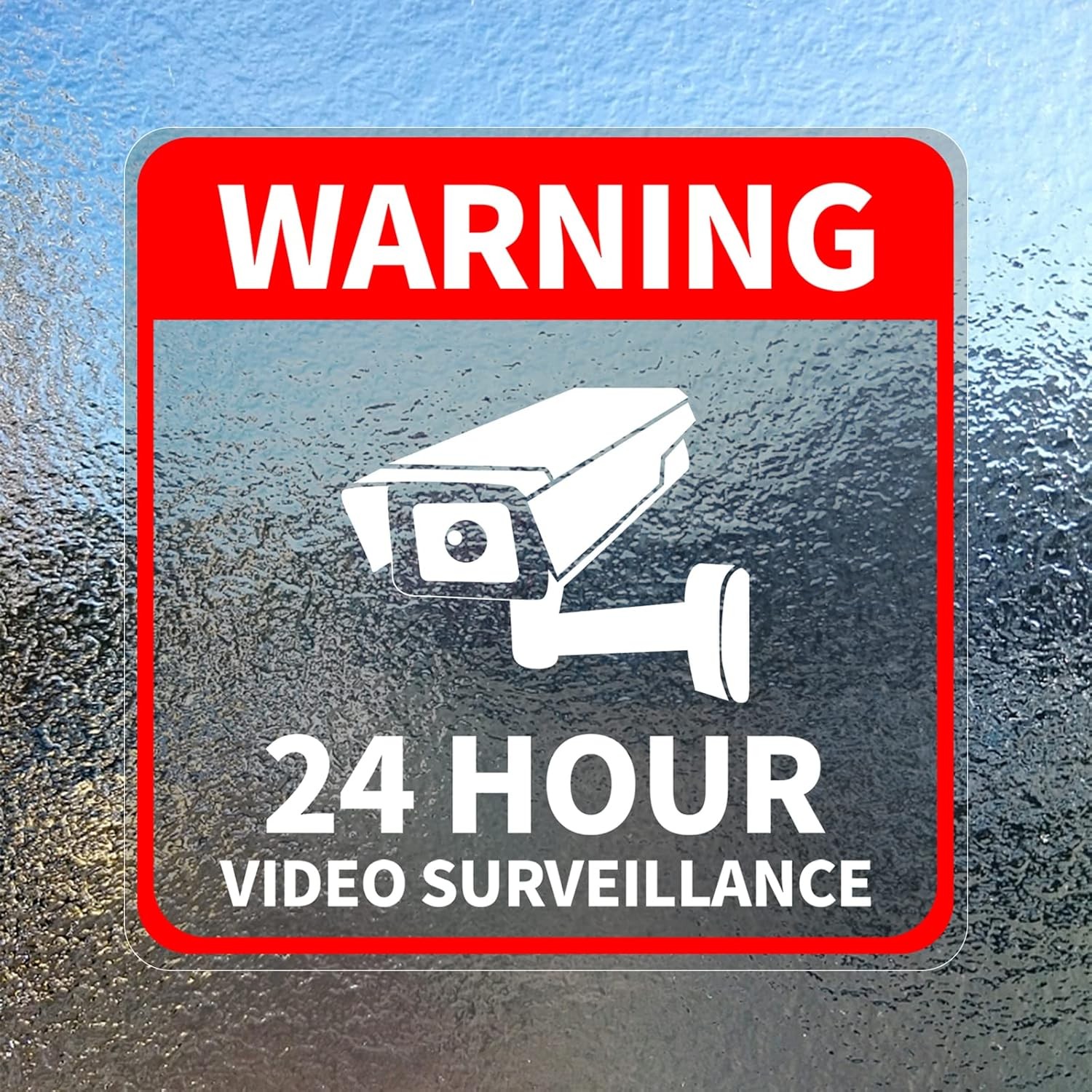 Video Surveillance Sticker Vinyl 6 x 6 Inch 24 Hour CCTV 6x6 inches, Red