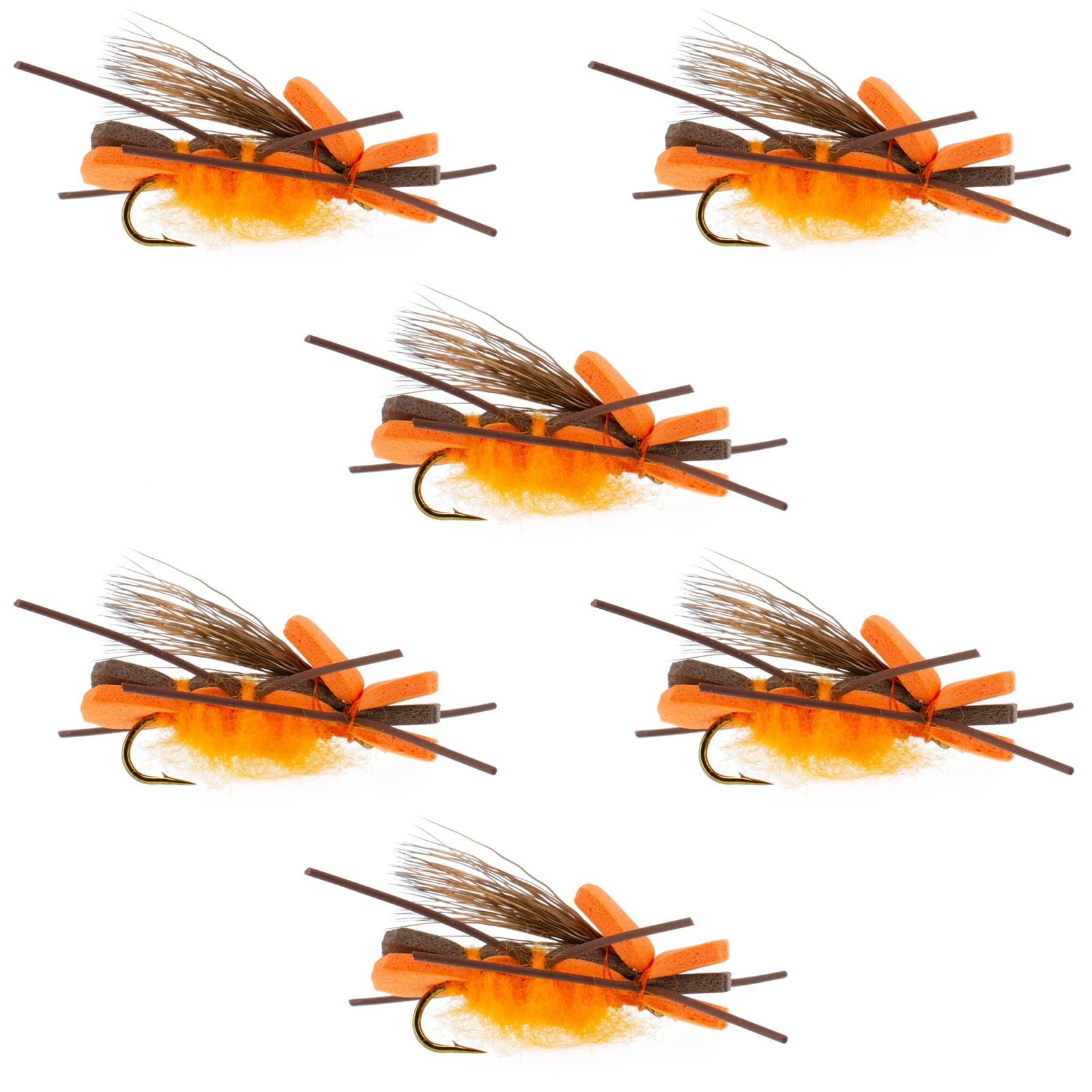 Orange Godzilla Hopper - Grasshopper or Salmonfly Fly Pattern - 6 Flies Size 10