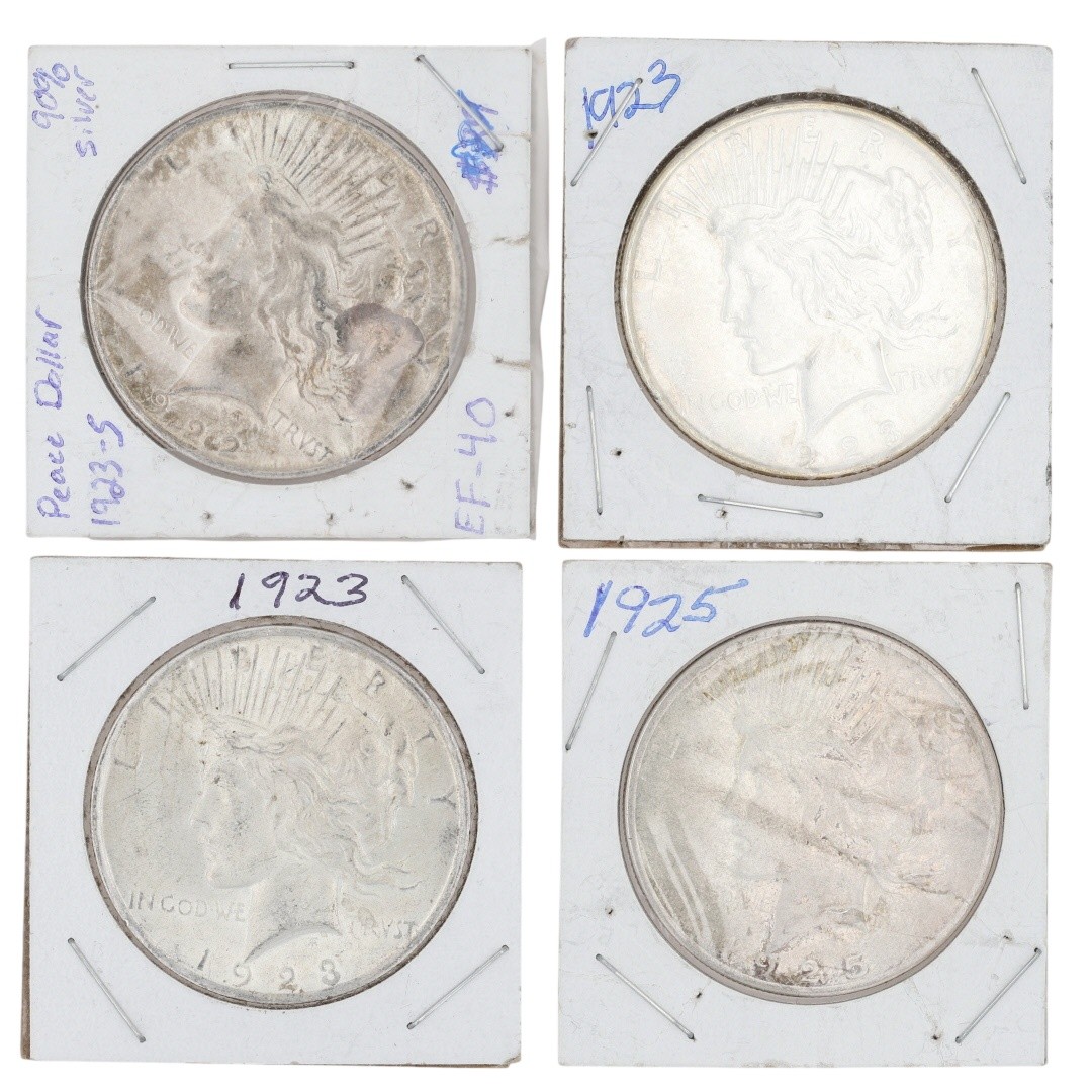 1922-1927 Peace Dollars 90% Silver United States of America Set of 12 in Sleeves