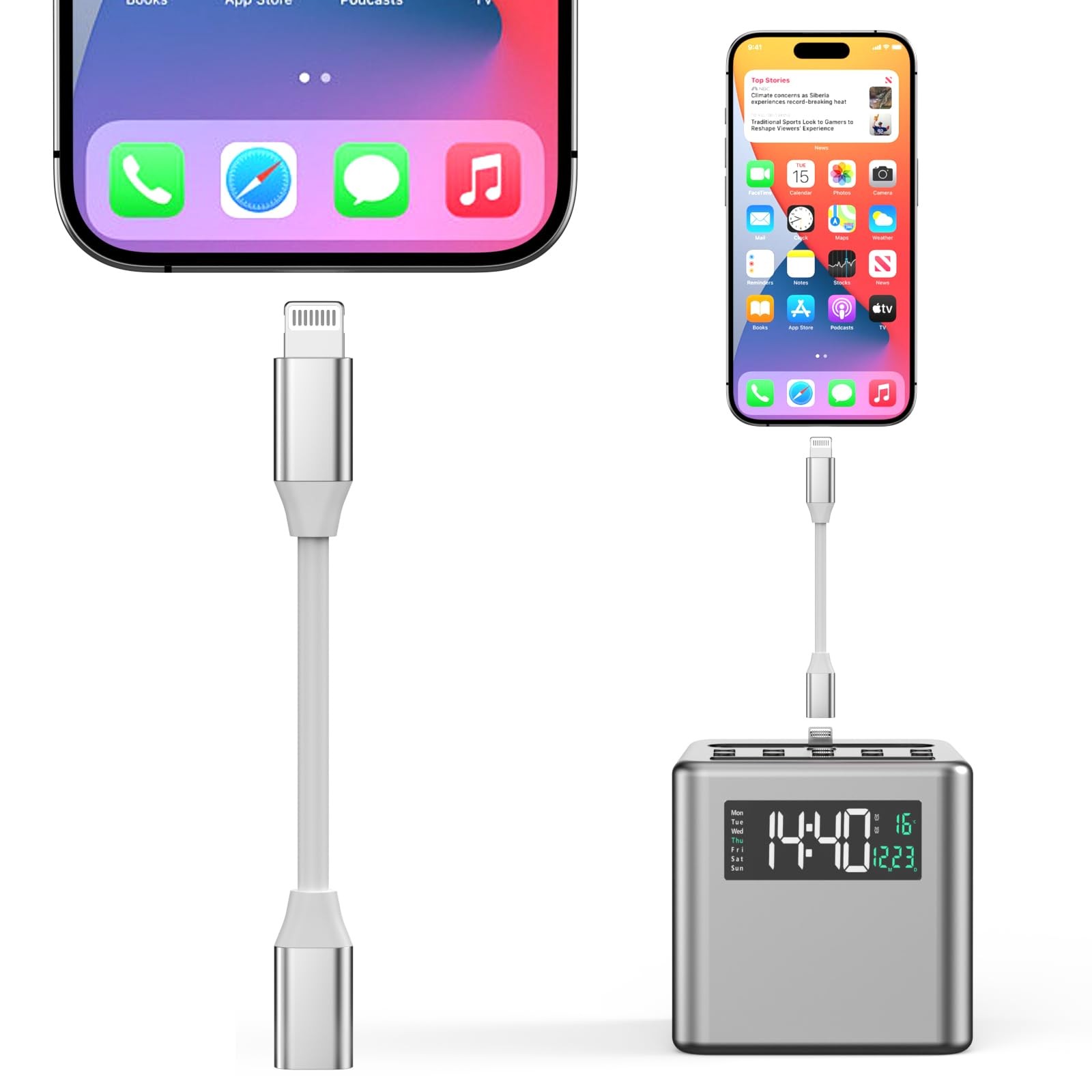 9cm Lightning Male to Lightning Female Charger Adapter,iPhone Extension Charg...