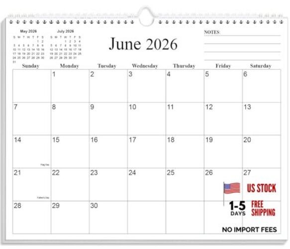 2026-2027 Calendar - 19 Months Calendar 2026-2027 from June 8.5" x 11" Black