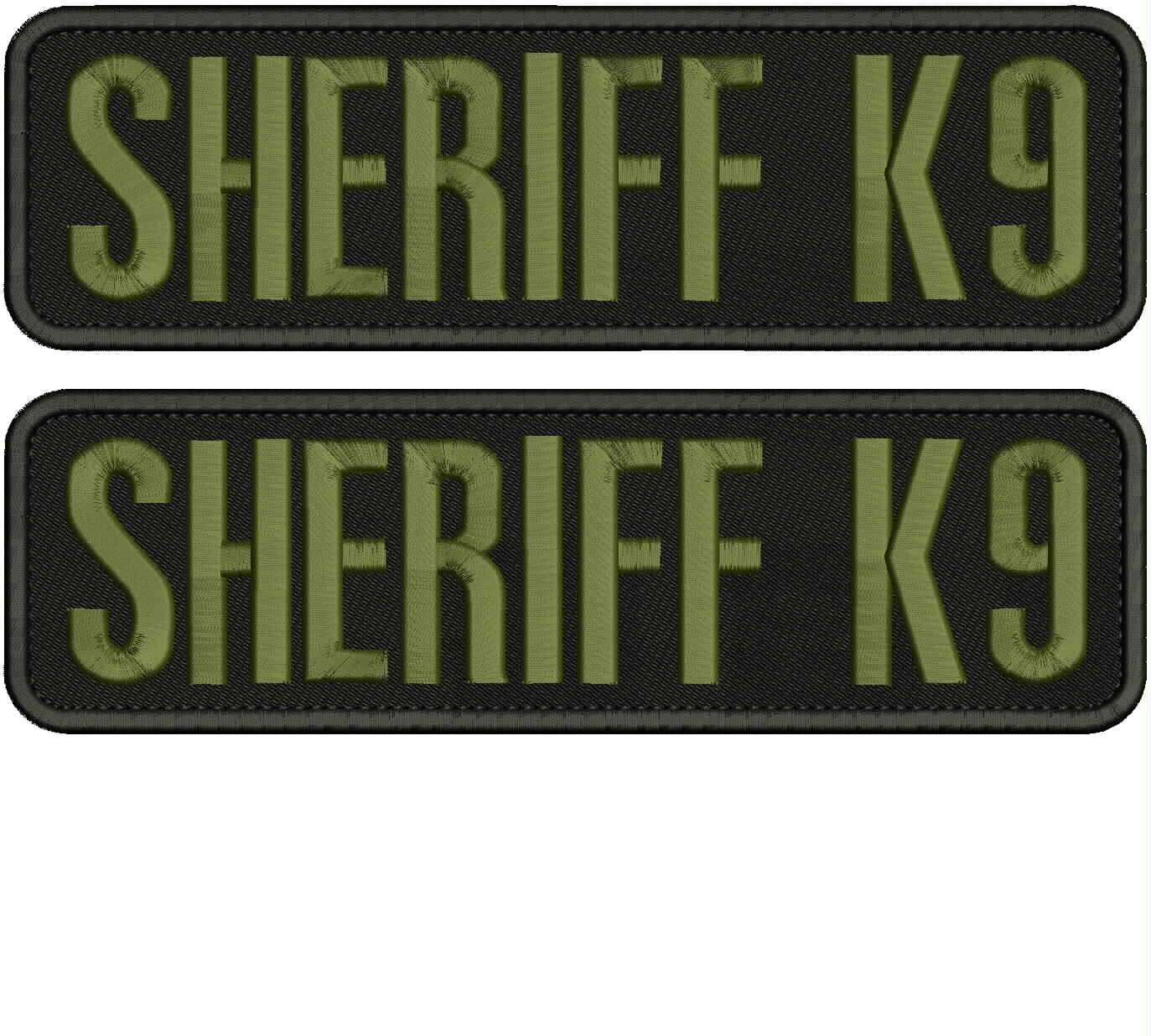 SHERIFF K9 2 EMBROIDERY PATCHES 3X11 VELCR@ ON BACK OD GREEN ON BLACK