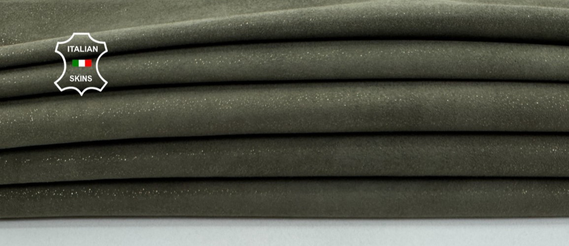 OLIVE SUEDE GOLD SHIMMER PRINT Italian Goat Leather 2 skins 8sqf 1.0mm #C7642