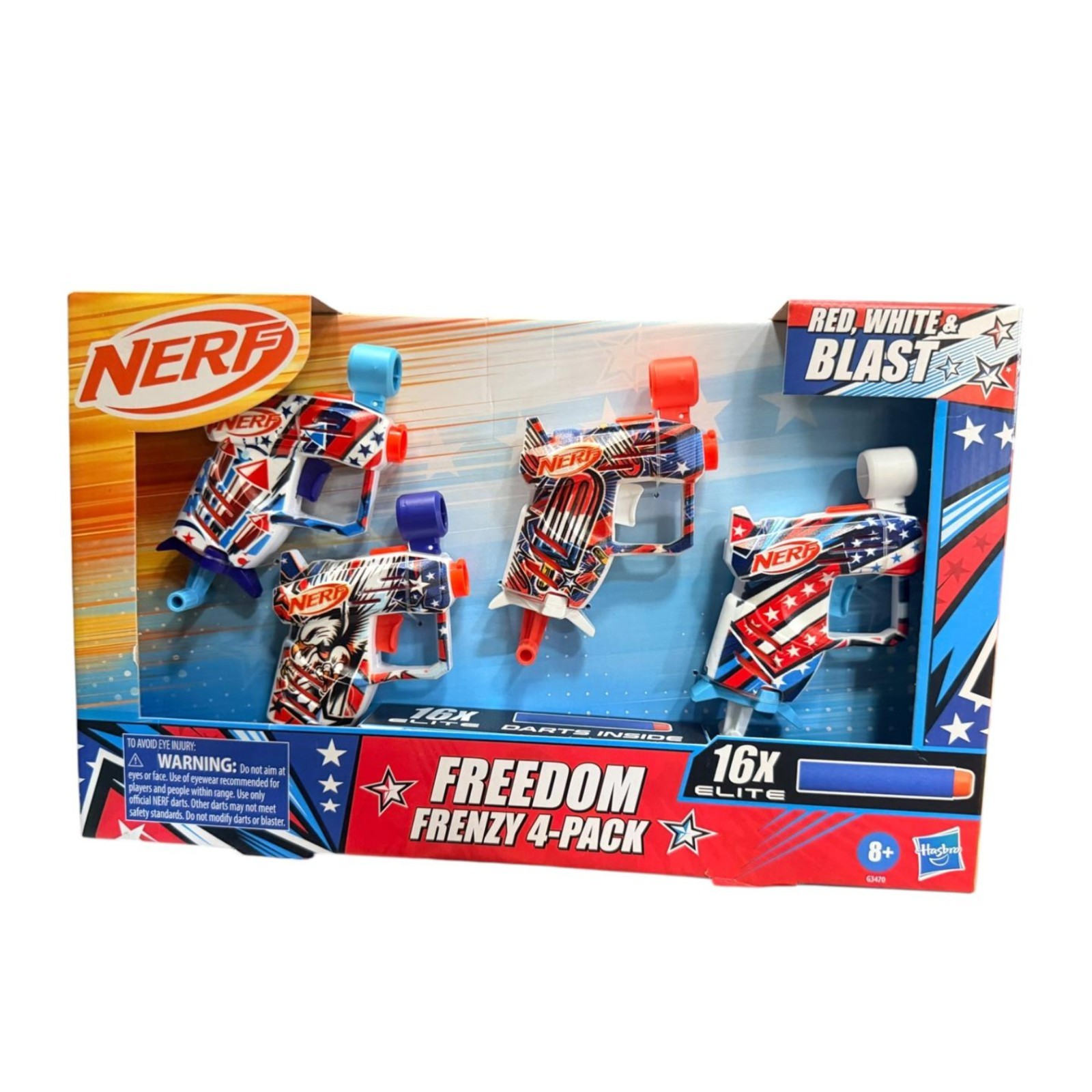 Nerf Freedom Frenzy 4-Pack Red White & Blast Elite Dart Blasters Hasbro Toy