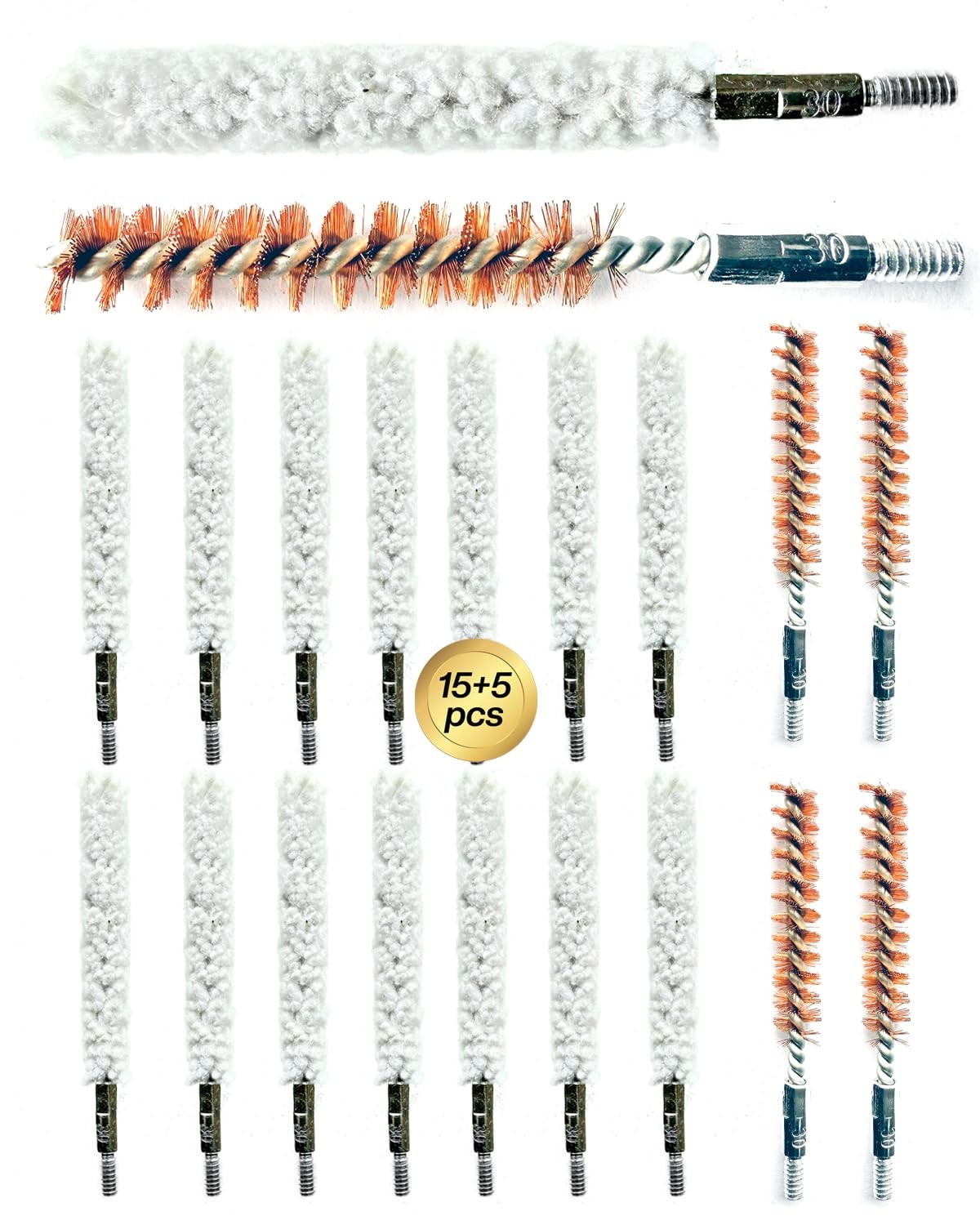 20 Pack Bore Brush/Bore Mop Kit,Gun Cleaning Brush for .30 Cal