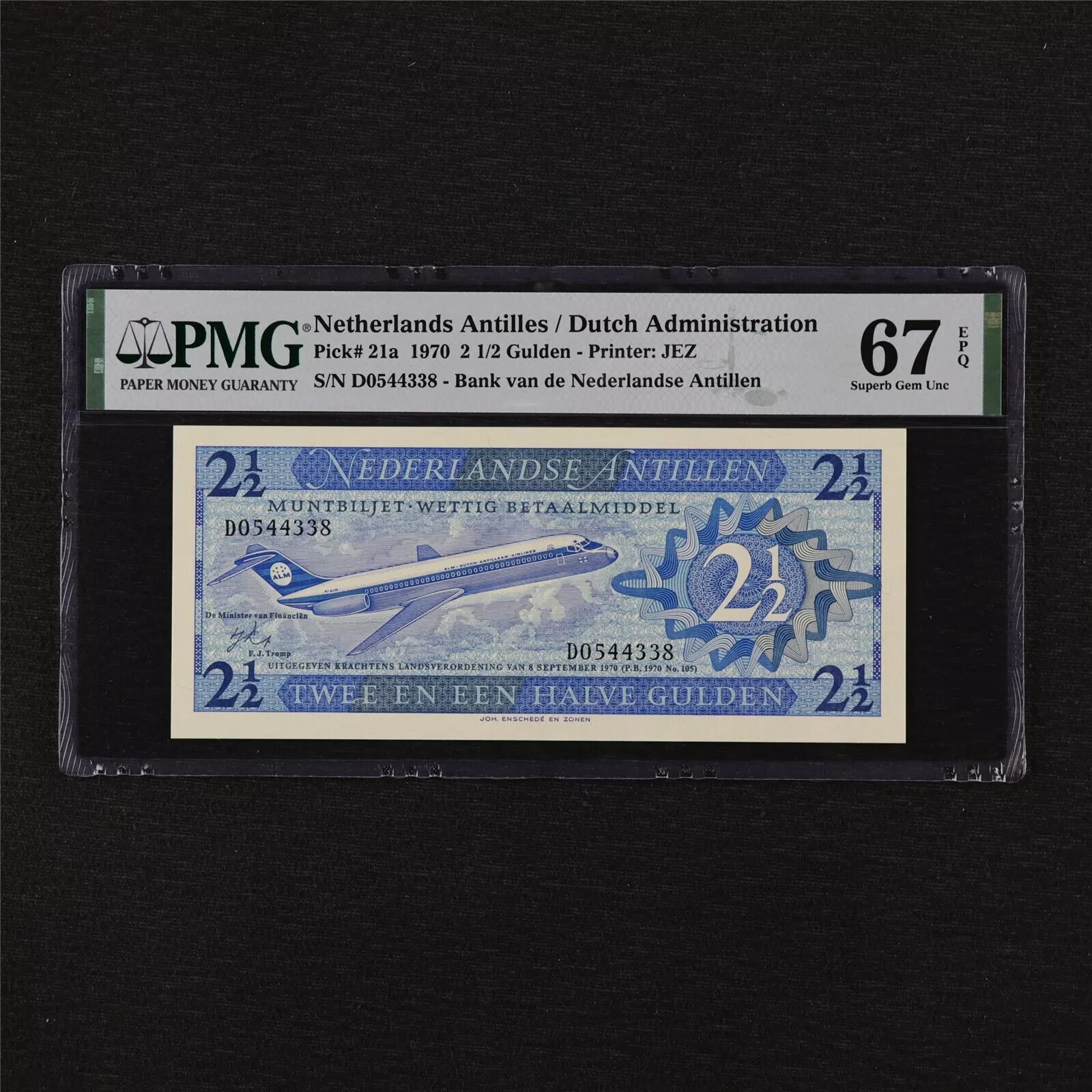 1970 Netherlands Antilles Dutch Administration 2 12 Gulden PMG 67 EPQ UNC