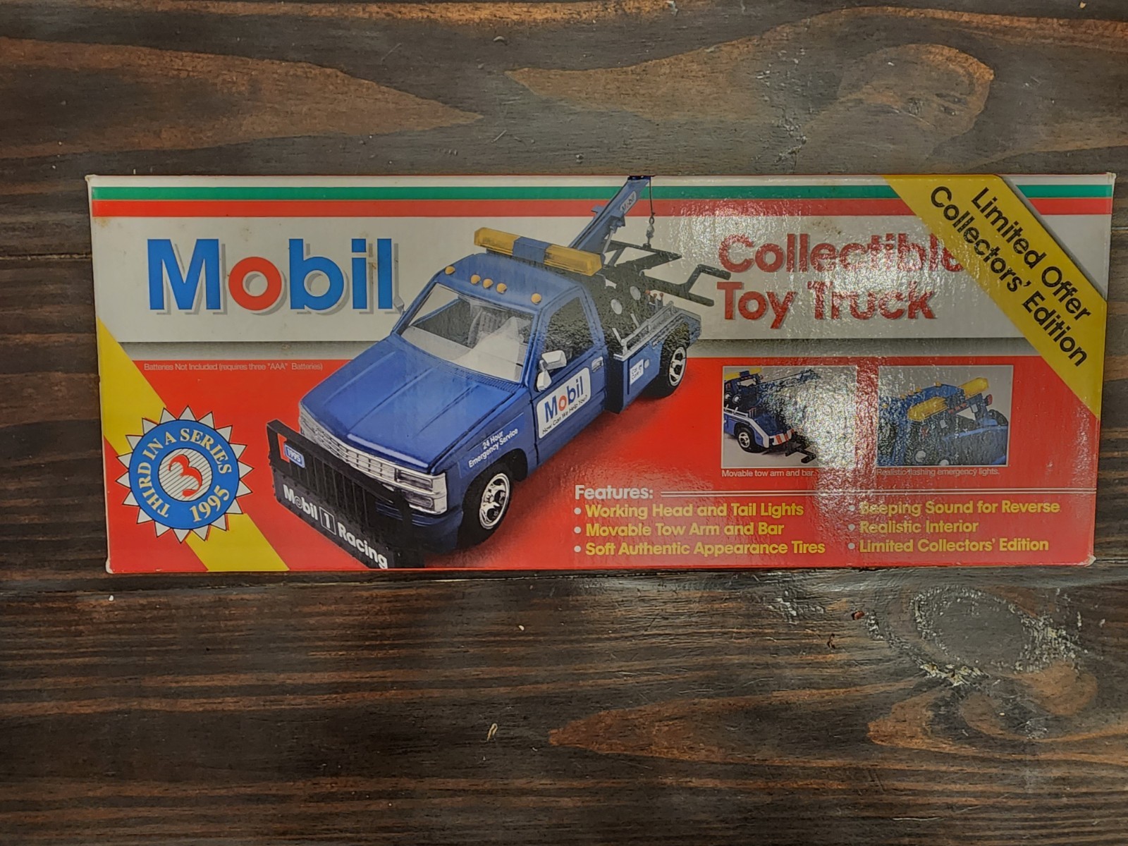 Vintage 1995 Mobil Collectible Toy Tow Truck Blue Chevy Collectors Series