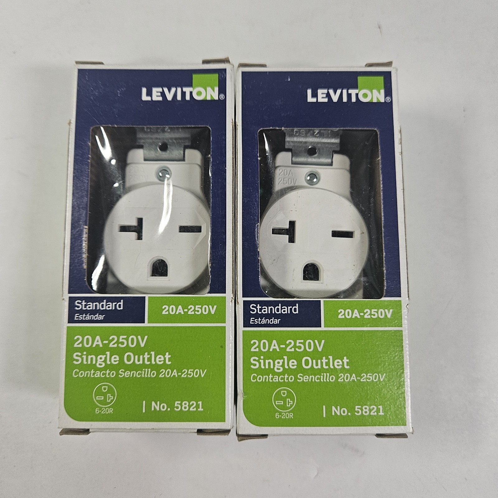Leviton 05821 20A 250V Single Round White Outlet - Lot of 2