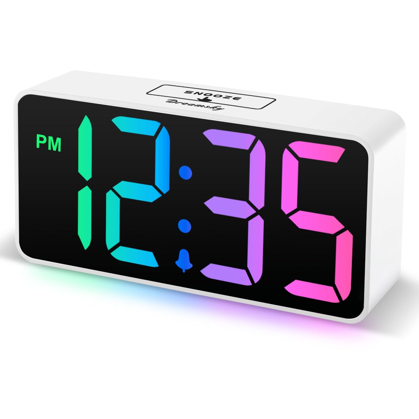 DreamSky Small Digital Alarm Clock for Bederoom, Small, White Case Rgb Digits