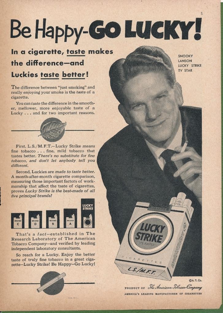 Magazine Ad - 1952 - Lucky Strike cigarettes - Snooky Lanson