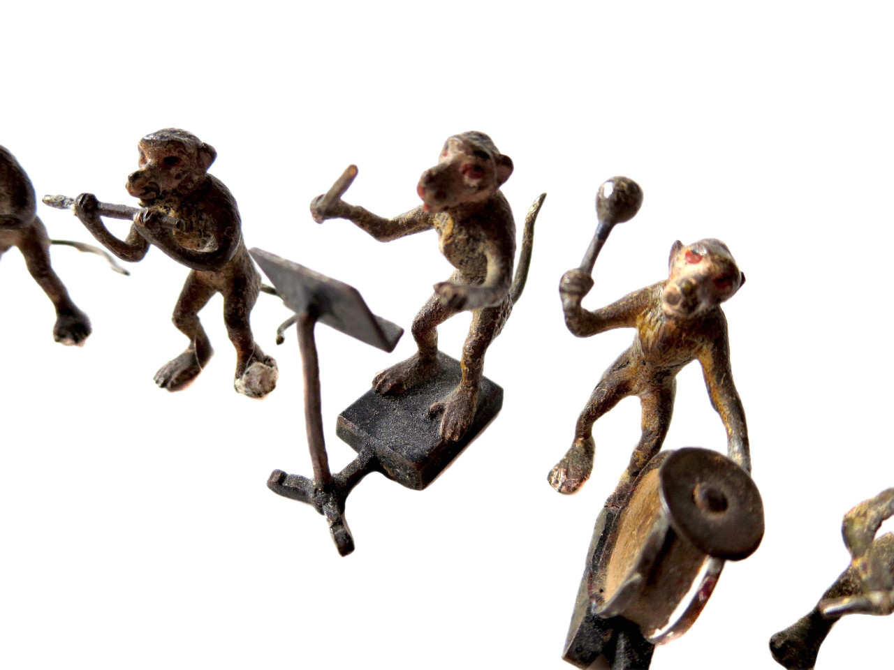 MONKEY Band ANTIQUE Austrian Vienna BRONZE COLD Painted 8 FIGURES