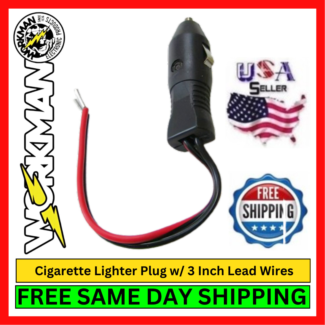 Workman P-12XL Cigarette Lighter Plug w/ 3" Lead Wire Replacement 12v Tip Change
