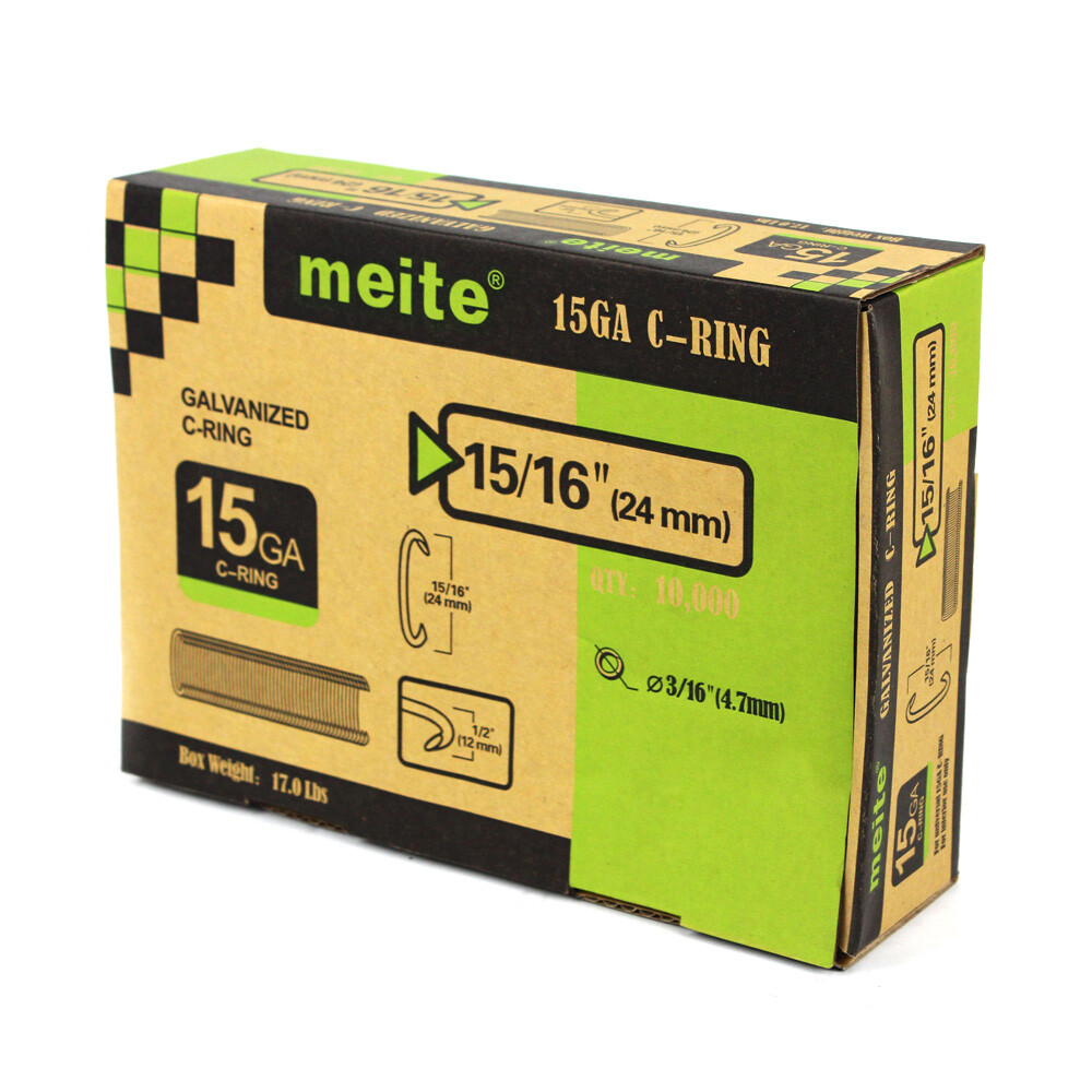Meite SC7-15GA 3/4" C/Hog Ring Staples in Gal/Stainless Steel, 2500/10000 Pcs