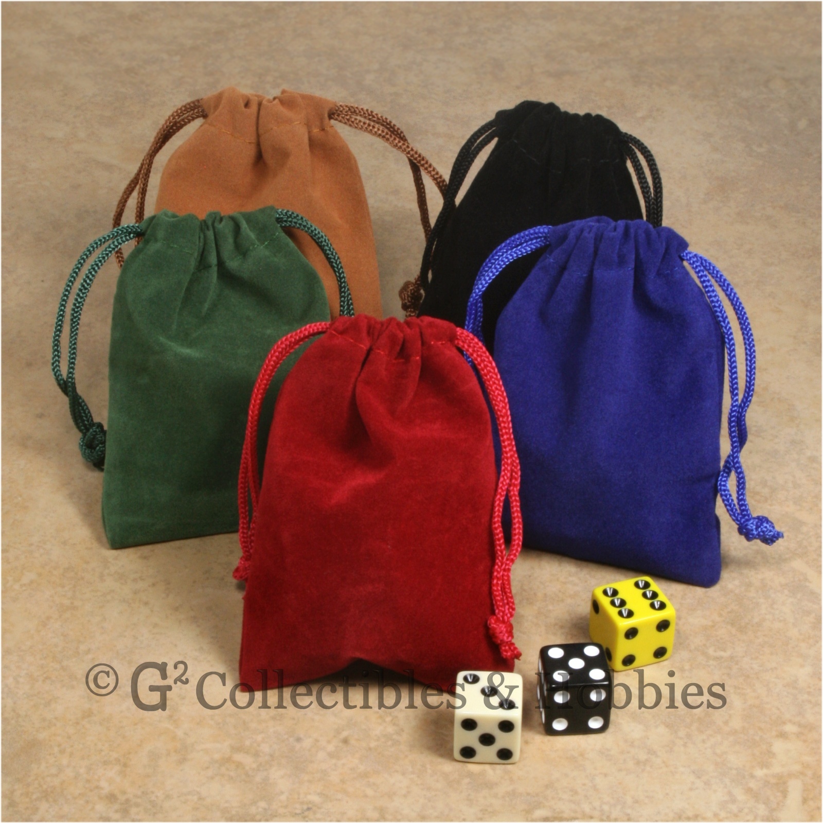 NEW Set of 5 Small Dice Bags 3" x 4" Velveteen Cloth Bag RPG D&D Counter Pouch