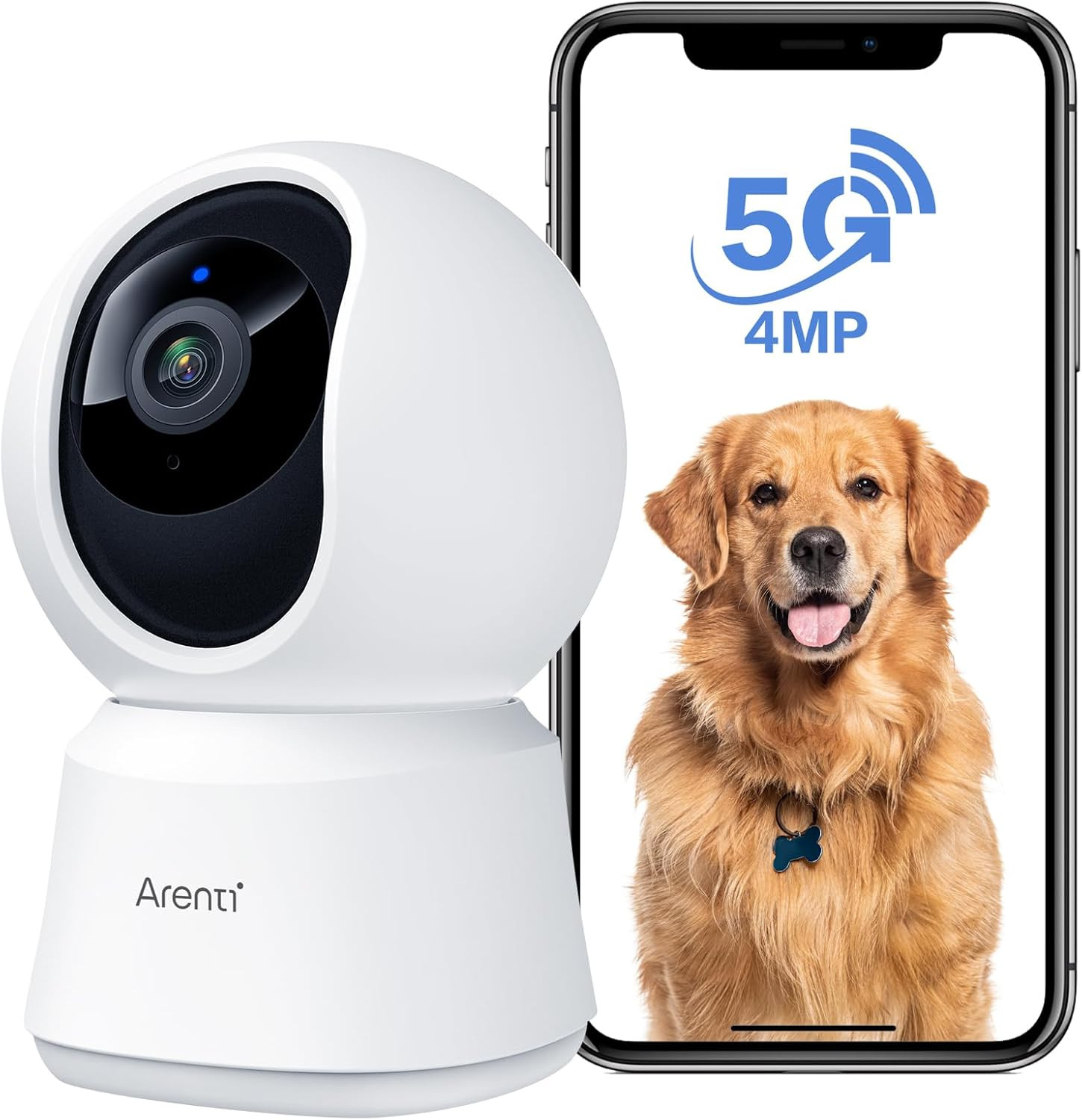 ARENTI 5G Indoor Security Camera, 4MP Pet Camera with Speaker for Dog/Cat, Baby