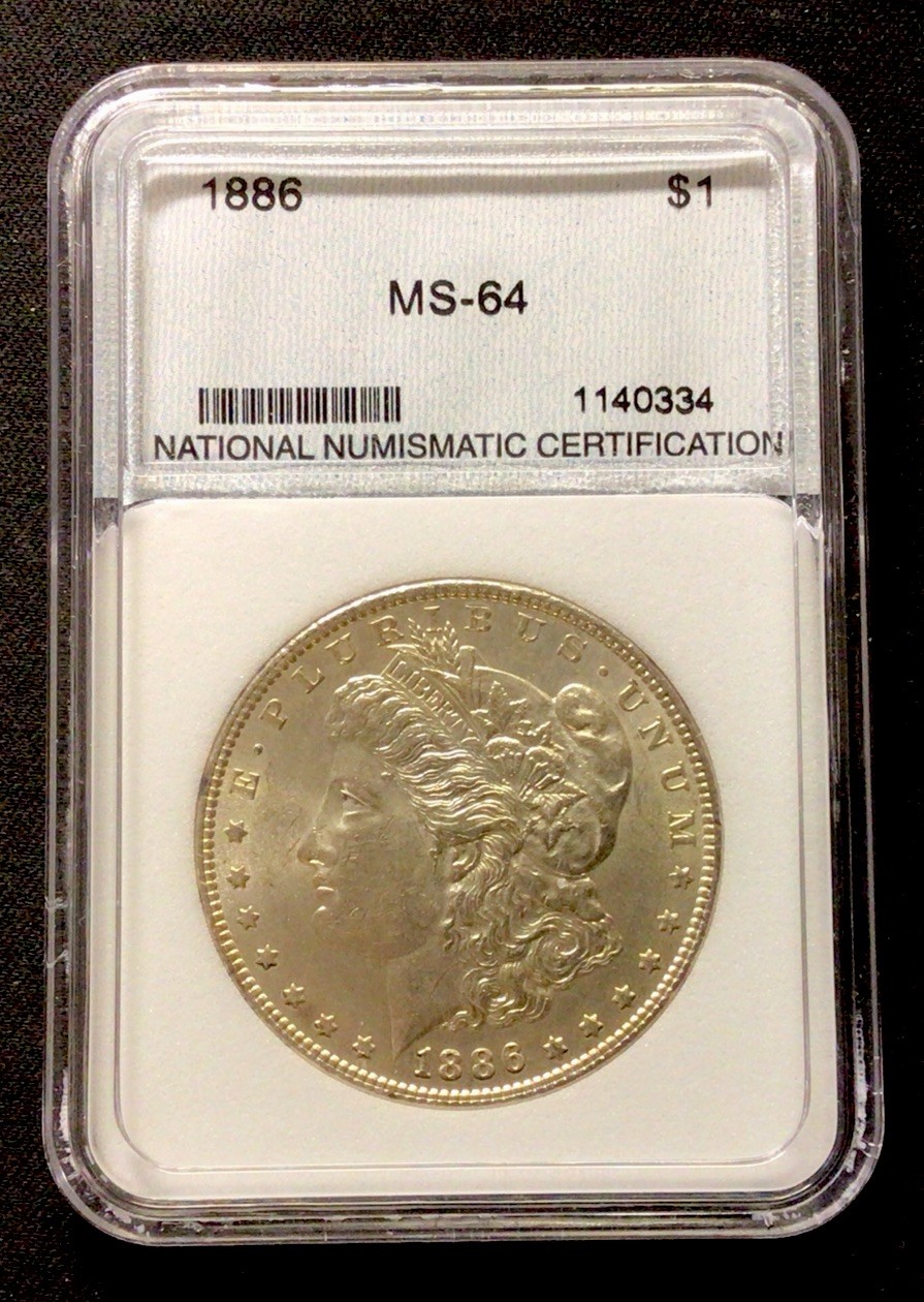 1886 Morgan Silver Dollar UNC+! In Holder! ENN Coins