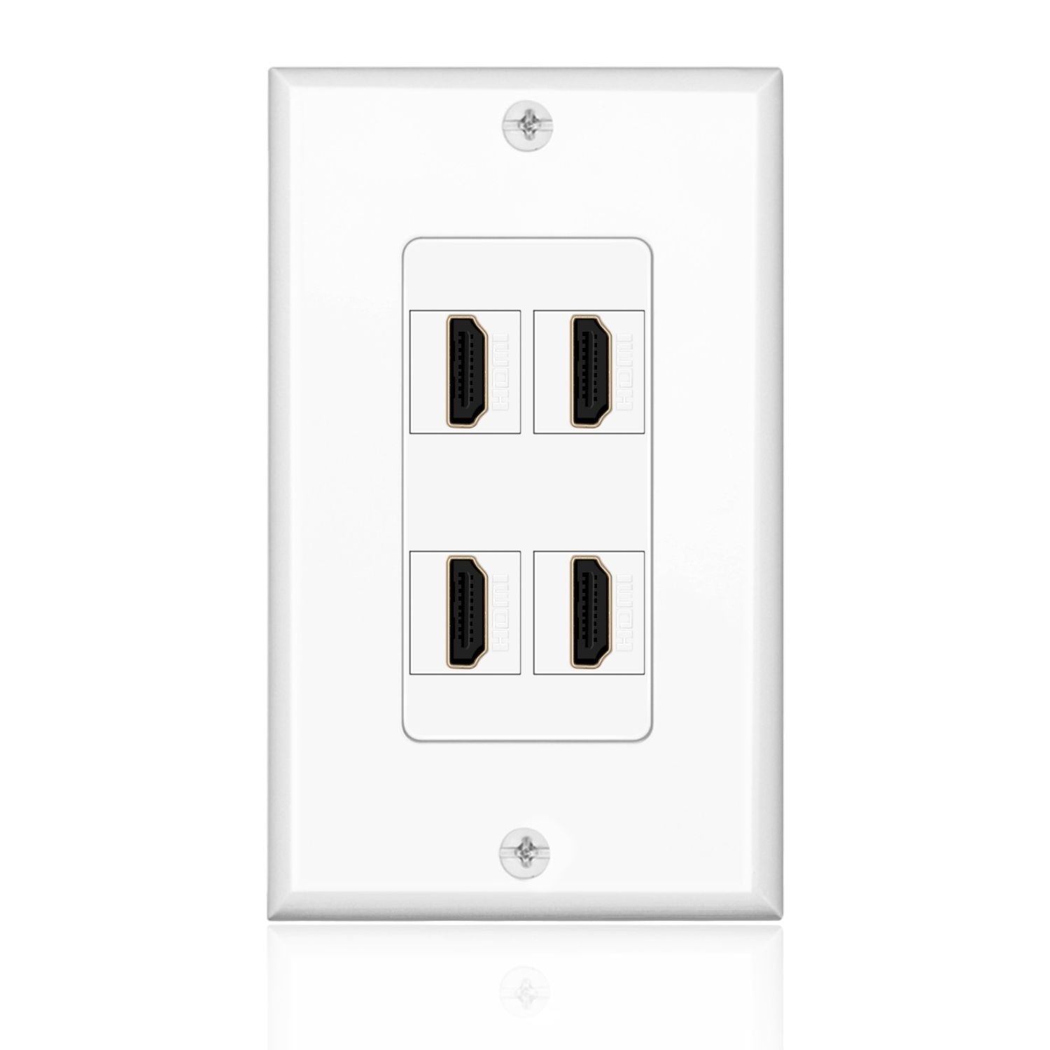 HDMI Wall Plate (4 Port, White) HDMI Socket Plug Insert Jack Outlet Panel Mount