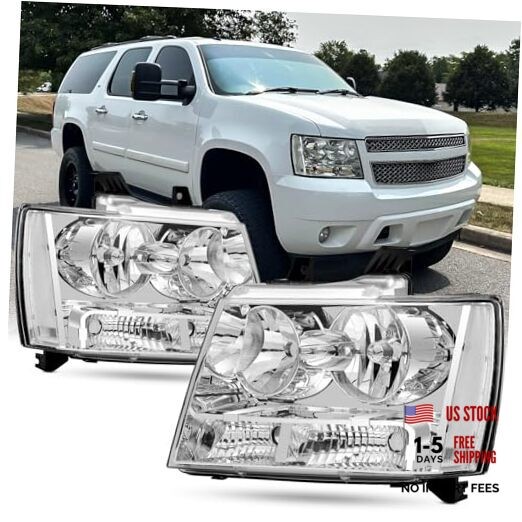 Headlight Assembly For 2007-2014 Chevy Tahoe 07-13 Chevy Avalanche Chrome Clear