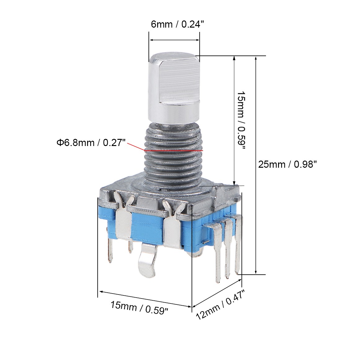 5pcs 360 Degree Rotary Encoder Code Switch Digital 7 Pins 15mm D-Shaft