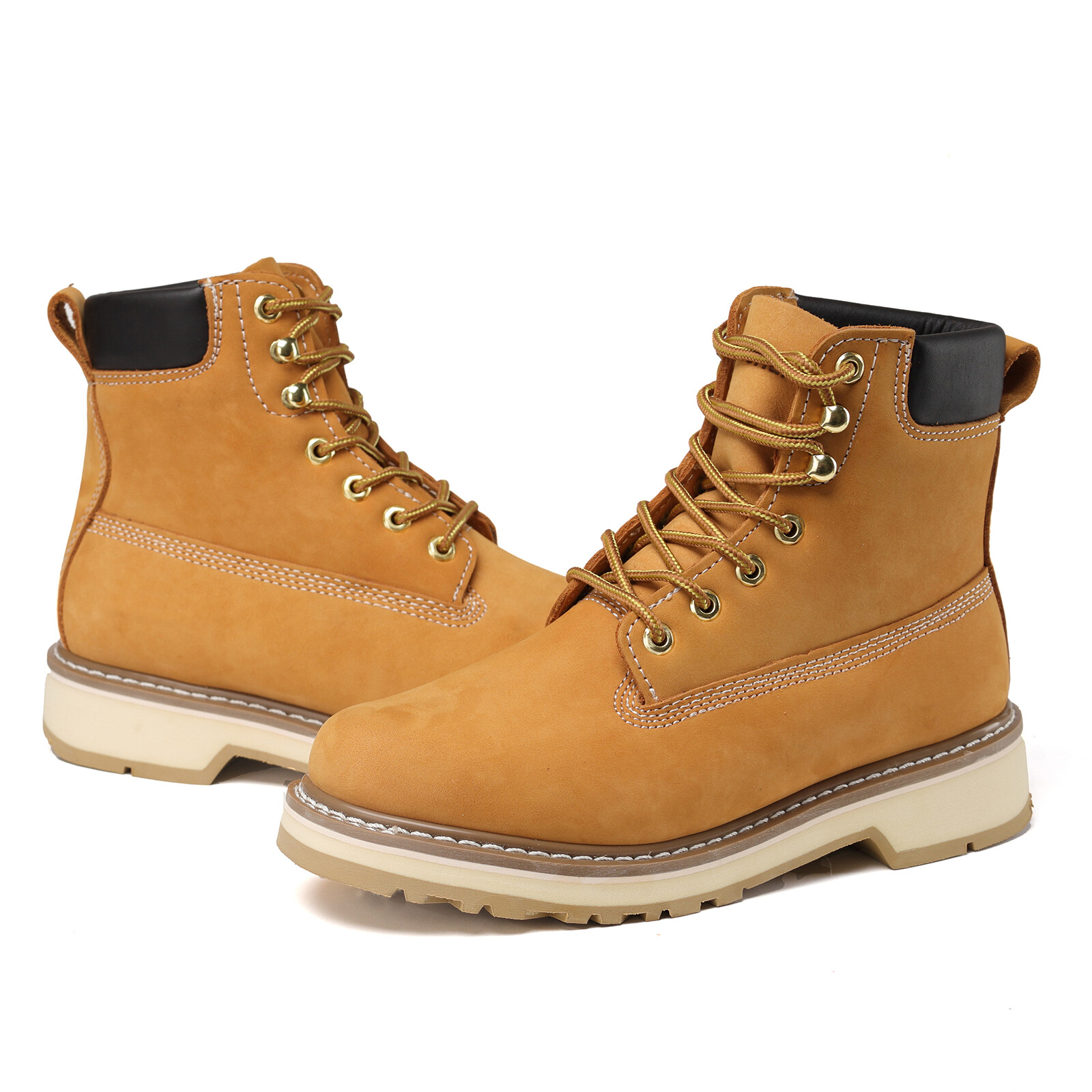 Slip Resistant Soft Toe Leather Work Boots 84101- Wheat, PU Sole, Goodyear Welt