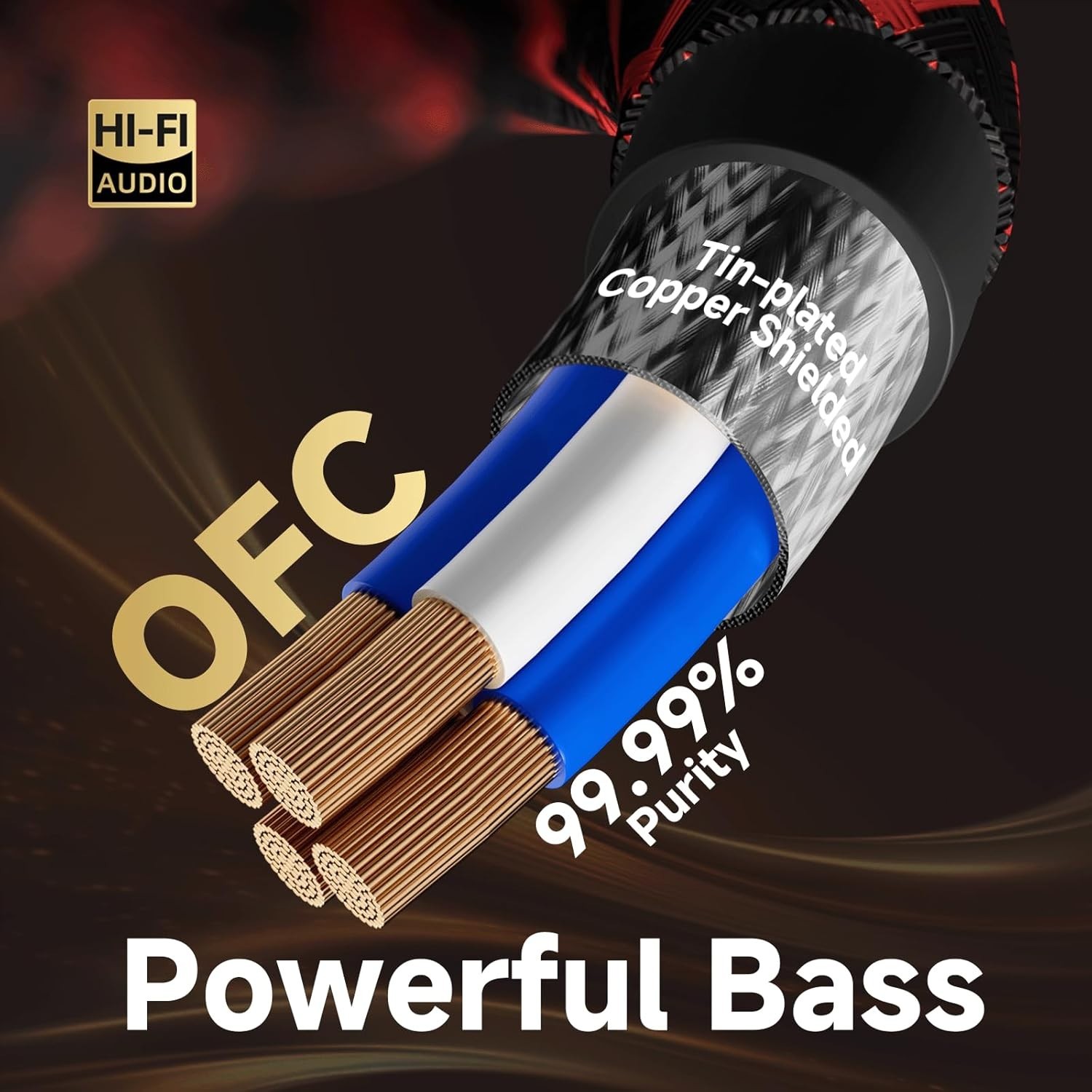 Pair OFC HiFi RCA Audio Cable with Gold Plated Plug Interconnect Shielded Cord