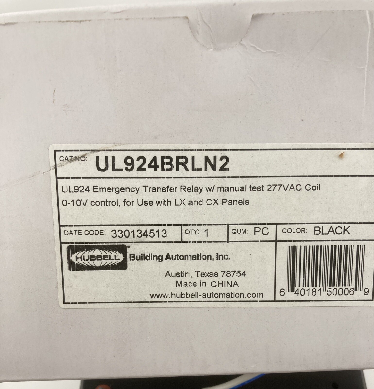 HUBBELL UL924BRLN2 EM. TRANSFER RELAY 277V COIL
