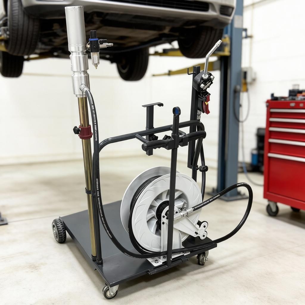 Mobile Oil Pump Kit w/ Cart and Hose Reel 3:1 Oil Pump for 40-55 Gallon Barrel