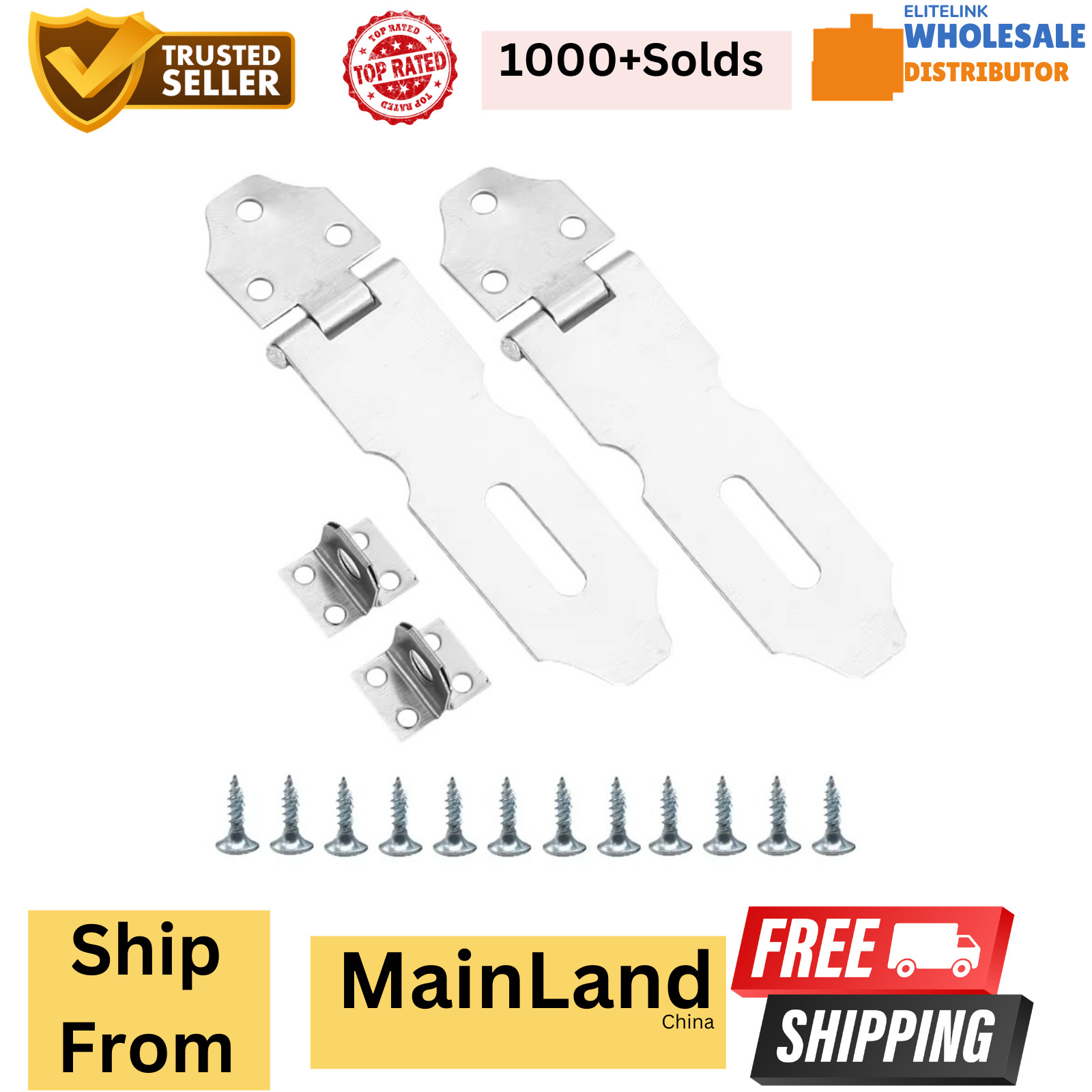2pcs-with 12screws Door Hasp Latch Lock Heavy Duty Metal With 1/2" Hole