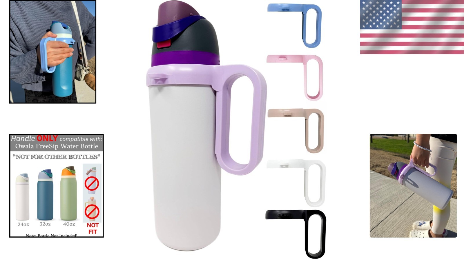 Compact & Lightweight Water Bottle Handle for Owala FreeSip - Dishwasher Safe
