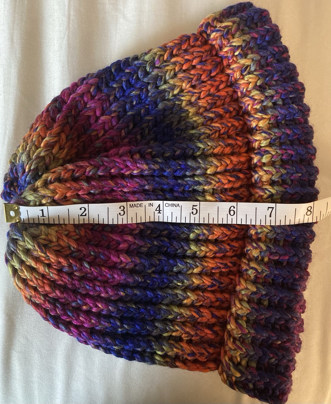 Handmade multicolor knit beanie hat for adults, 8-inch width